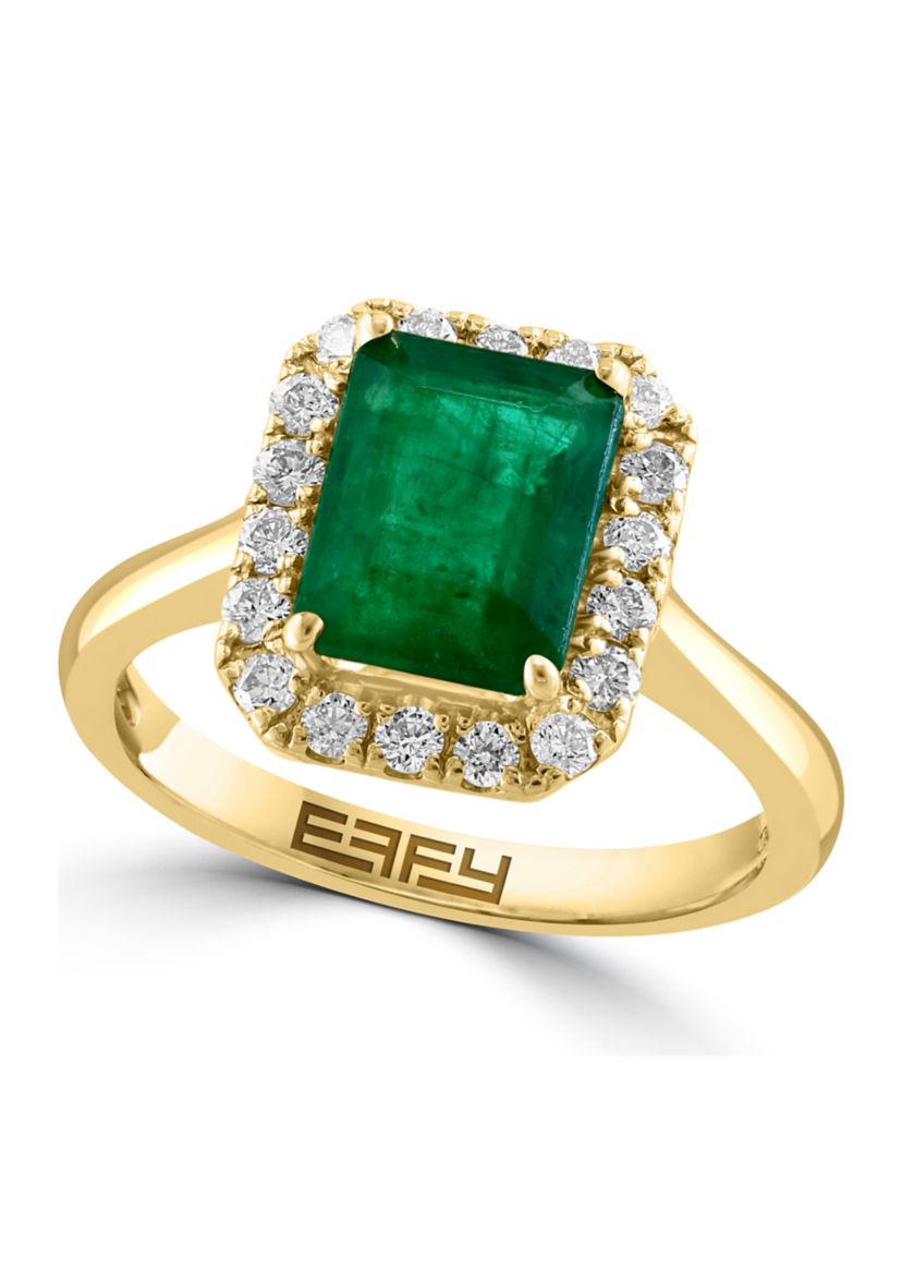 1/3 ct. t.w. Diamond and Natural Emerald Ring in 14K Yellow Gold