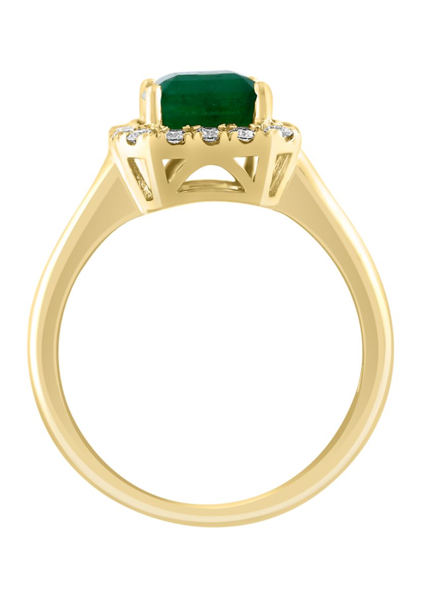 1/3 ct. t.w. Diamond and Natural Emerald Ring in 14K Yellow Gold