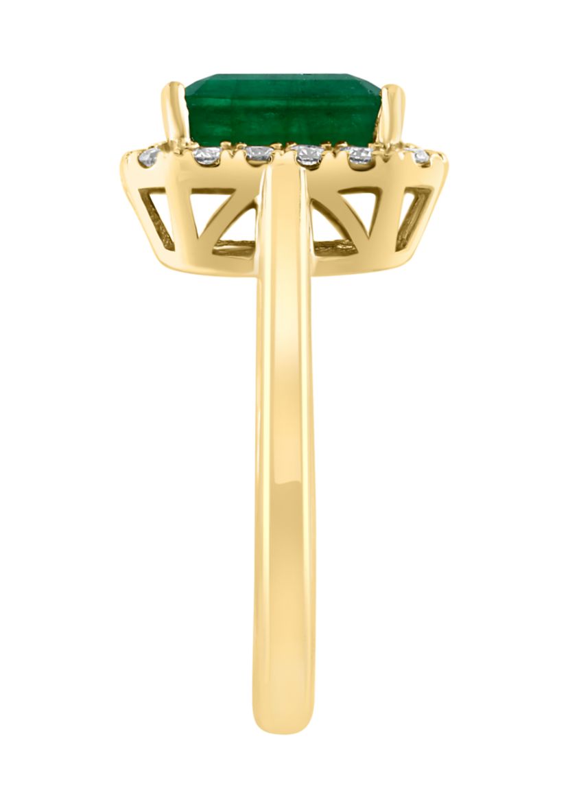 1/3 ct. t.w. Diamond and Natural Emerald Ring in 14K Yellow Gold