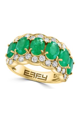 Effy Diamond And Emerald Oval Ring In 14K Yellow Gold