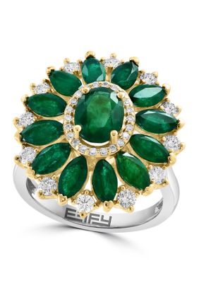 Effy Diamond And Emerald Ring In 14K Two Tone Gold