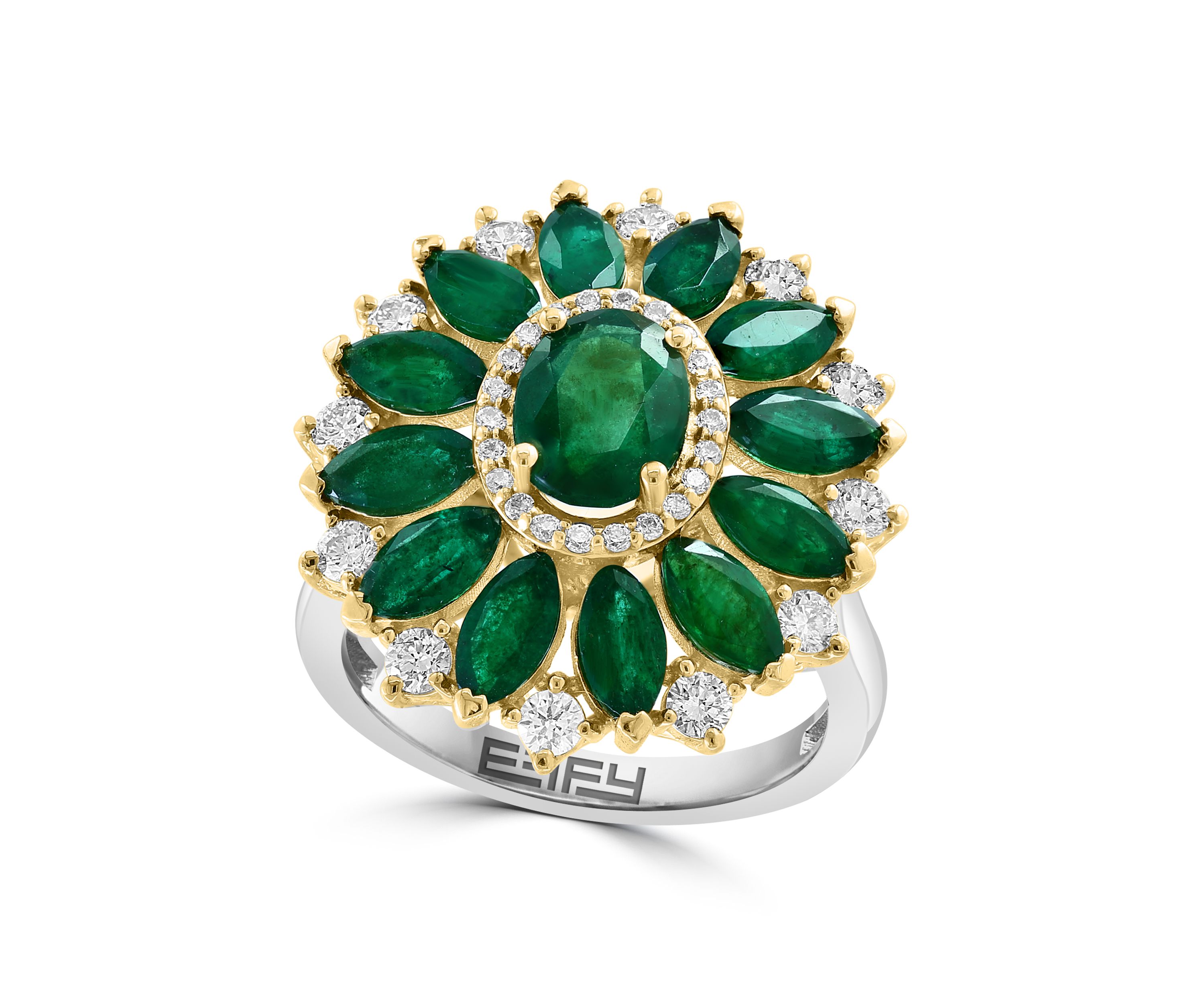 Diamond and Emerald Ring in 14K Two Tone Gold
