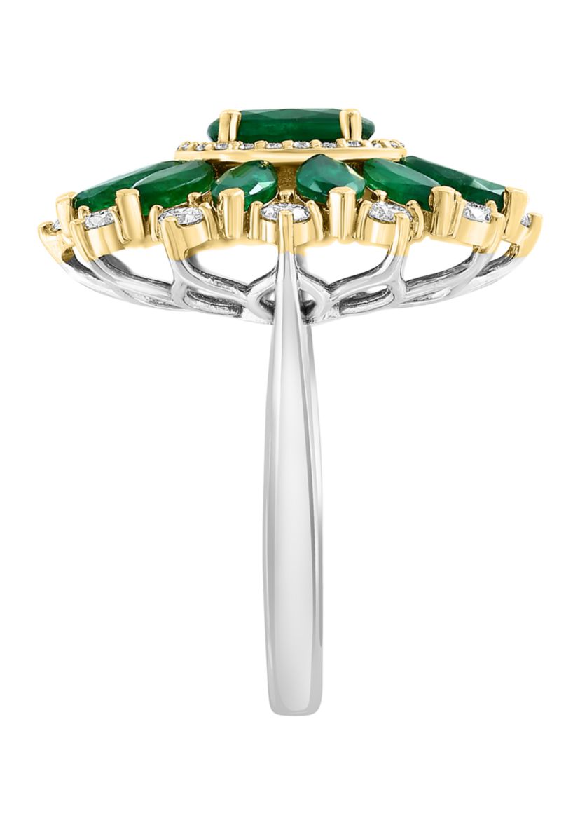 Diamond and Emerald Ring in 14K Two Tone Gold