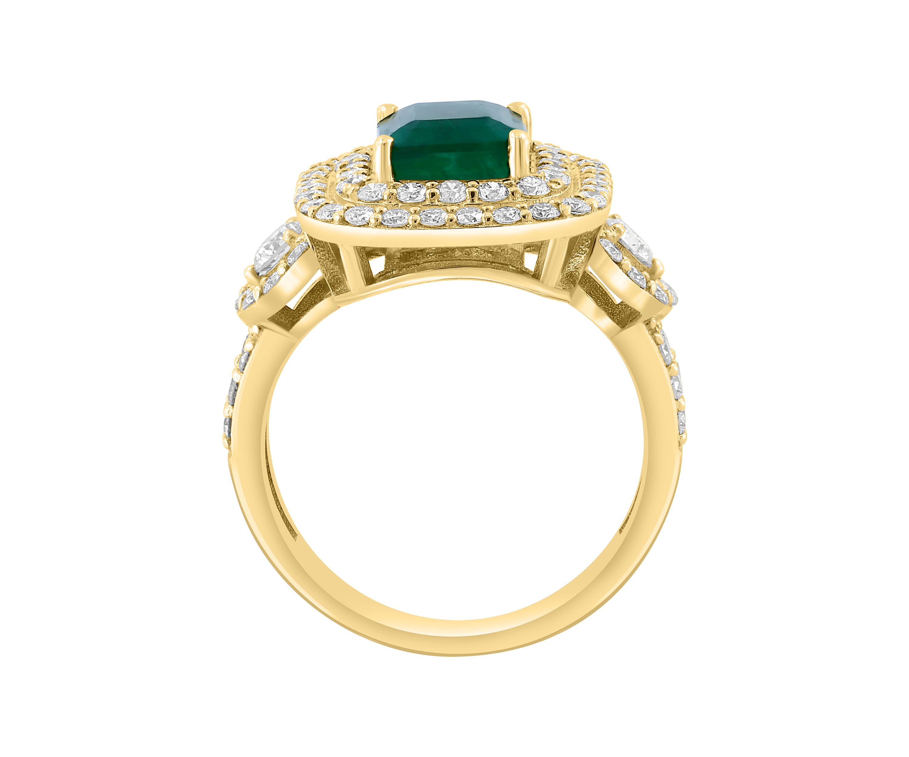 Diamond and Emerald Ring in 14K Yellow Gold