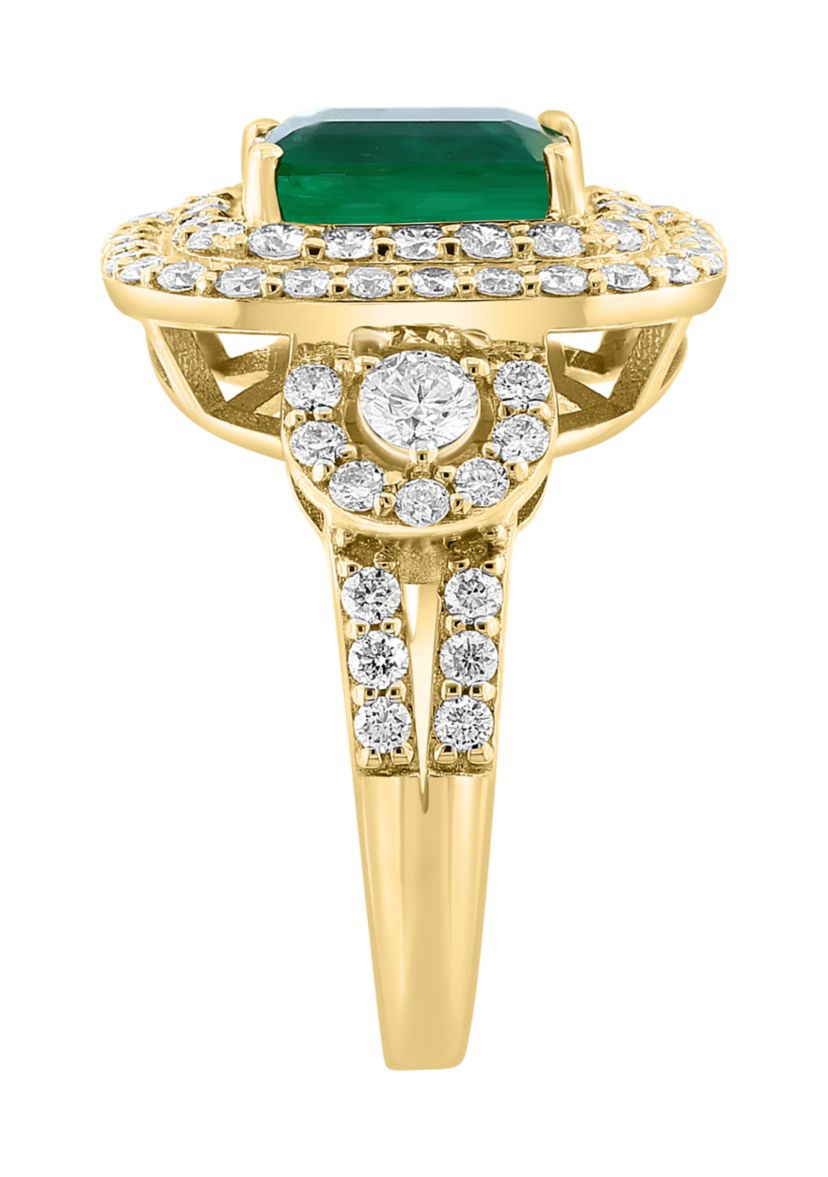 Diamond and Emerald Ring in 14K Yellow Gold