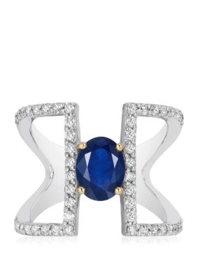 Effy 5/8 ct. t.w. Diamond and 1.42 ct. t.w. Natural Sapphire Ring in 14k White Gold, 7 -  0607649658168