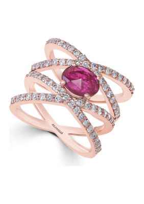 Effy 14K Rose Gold Diamond And Natural Ruby Ring, 7 -  0607649659059