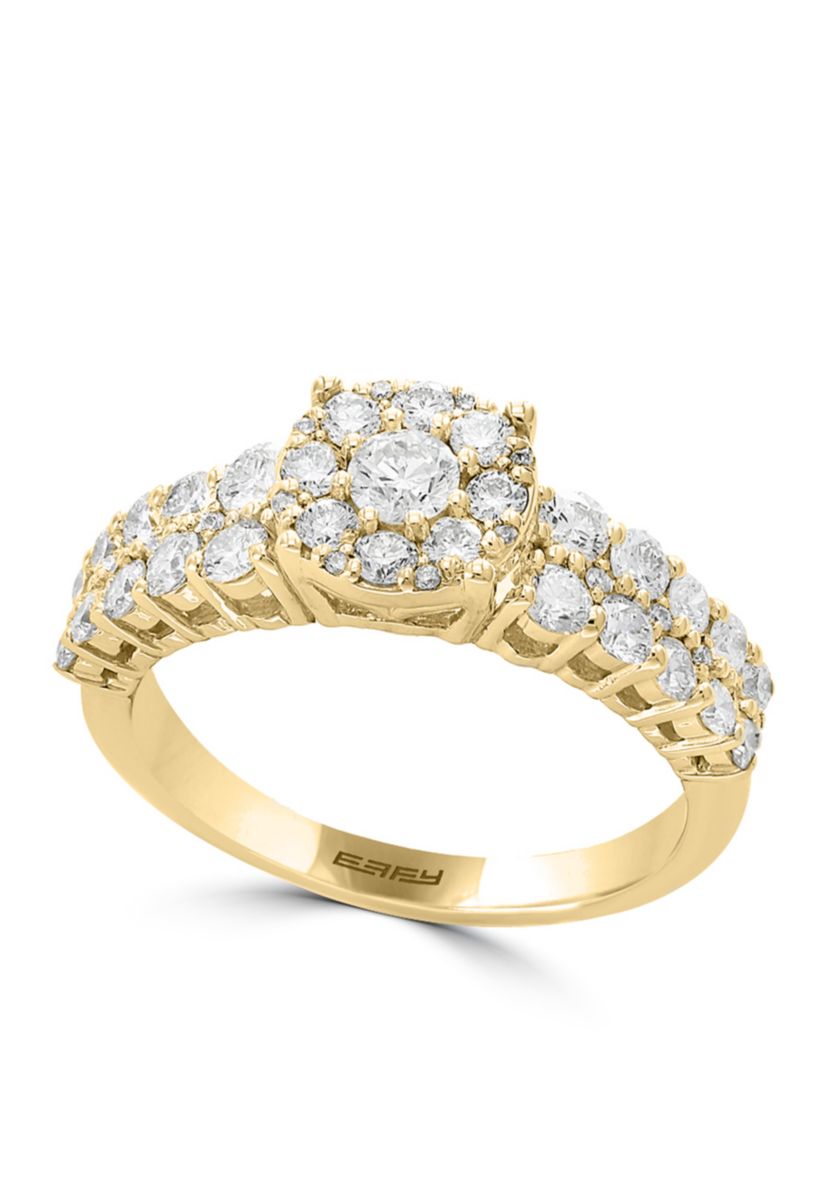 14K Yellow-Gold Diamond Cluster Ring