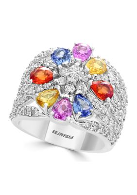Effy Diamond And Multi Sapphire Ring In 14K White Gold