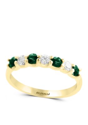 Effy 1/4 Ct. T.w. Diamond And Natural Emerald Band Ring In 14K Yellow Gold, 7 -  0191120071640