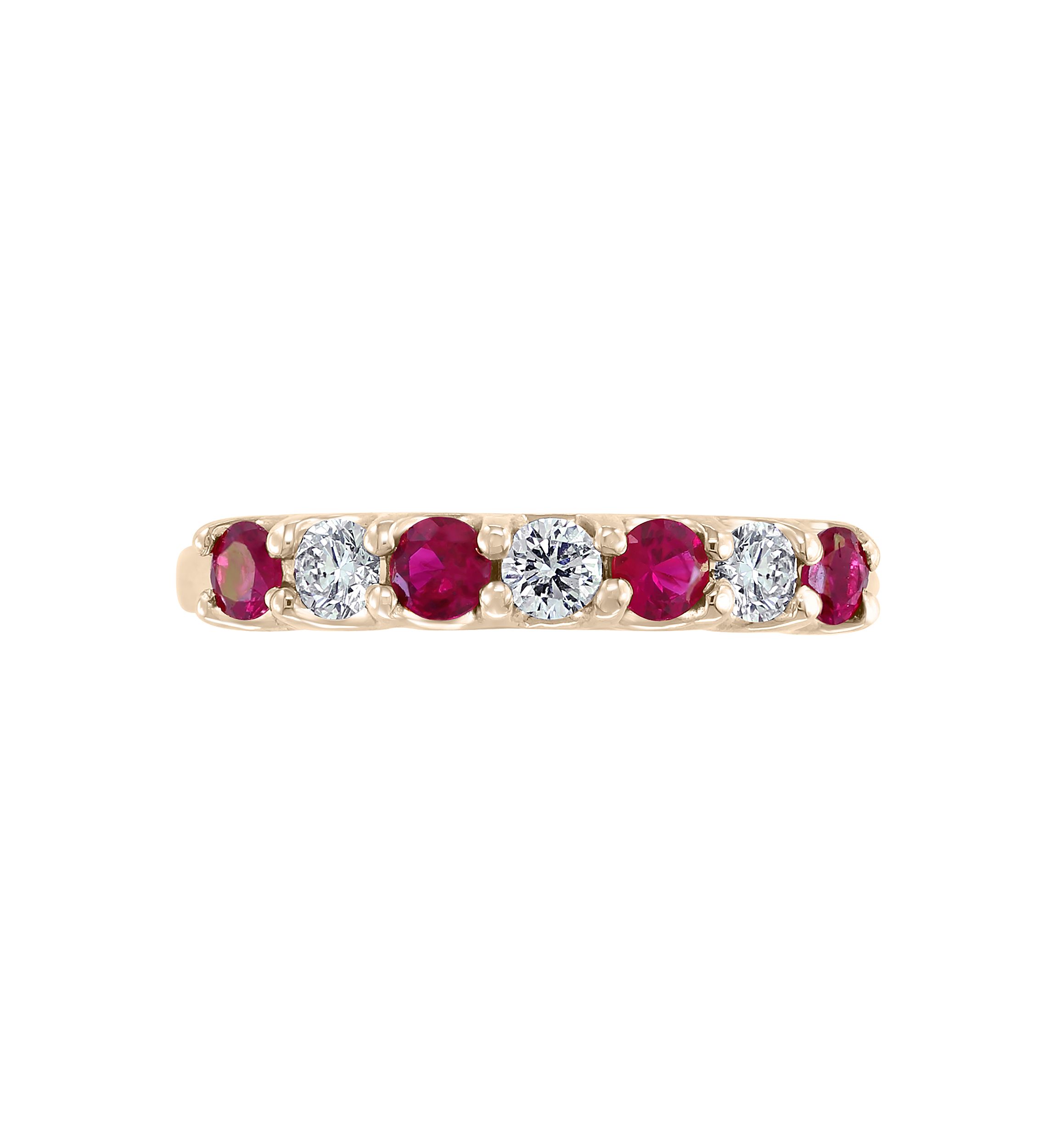 1/2 ct. tw. Ruby and 1/4 ct. tw. Diamond Ring in 14k Yellow Gold 