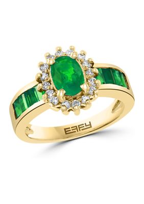 Effy 1/4 Ct. T.w. Diamond And 1.52 Ct. T.w. Emerald Ring In 14K Yellow Gold