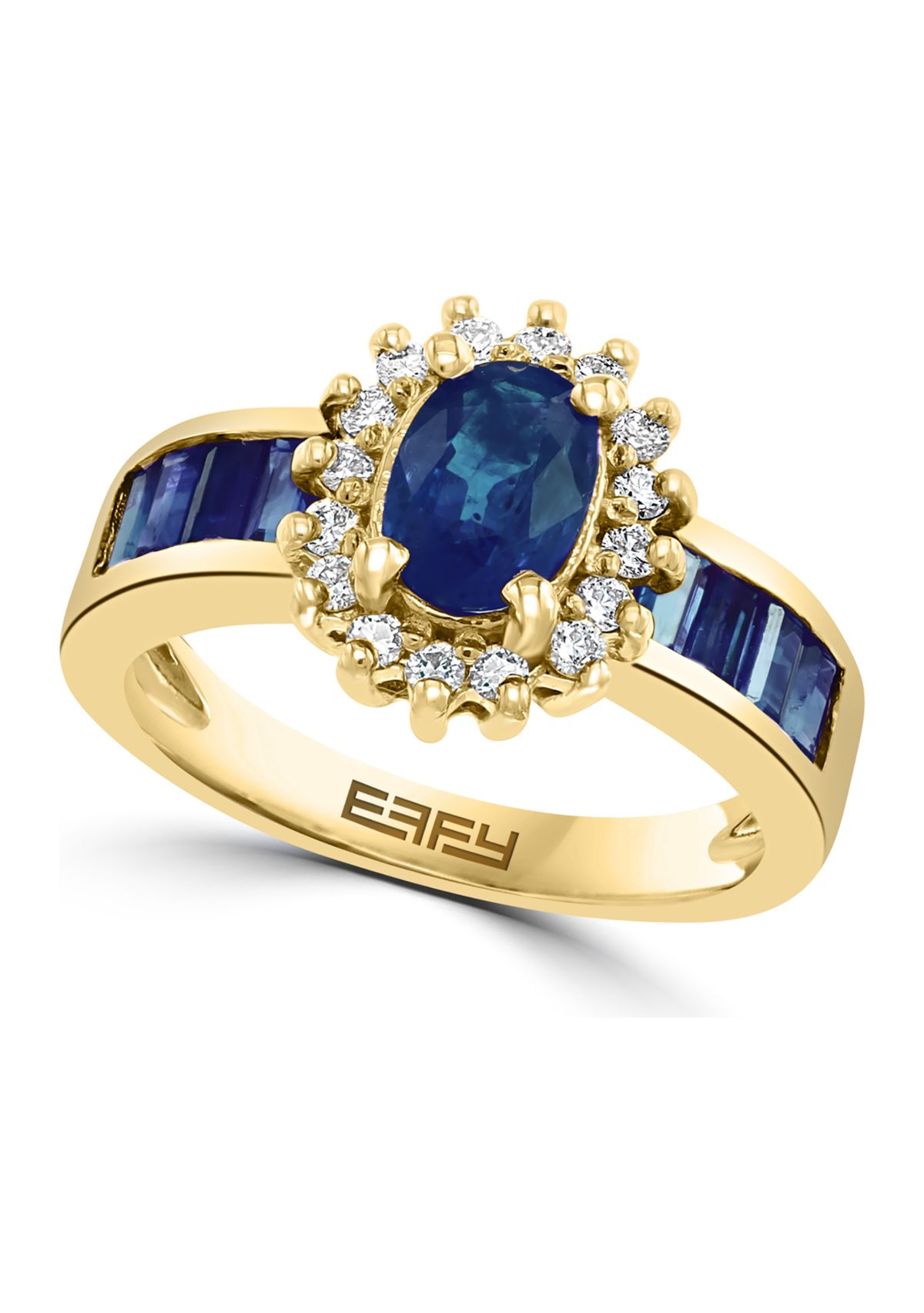 14K Yellow Gold Diamond and Natural Sapphire Ring 