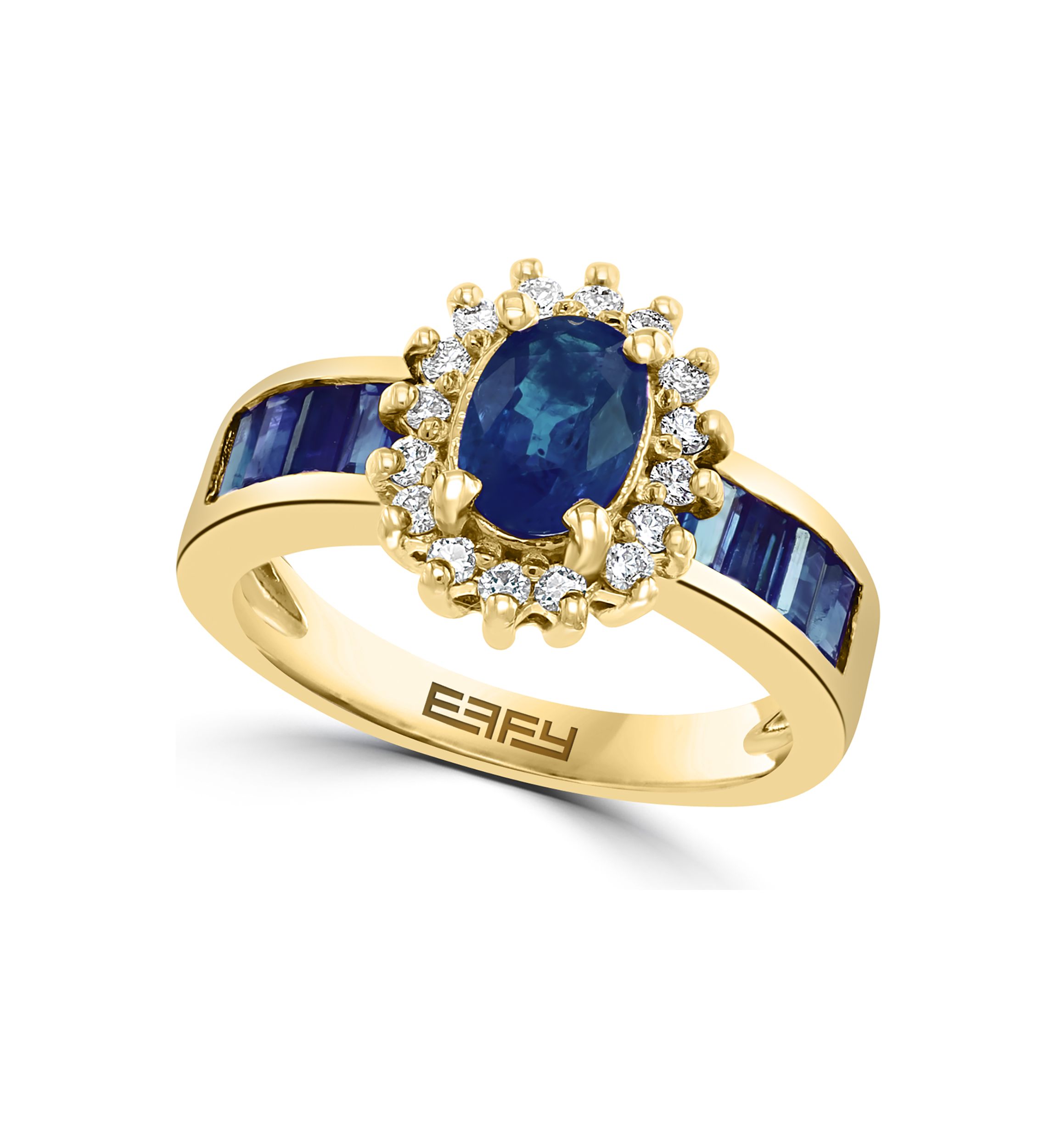14K Yellow Gold Diamond and Natural Sapphire Ring 