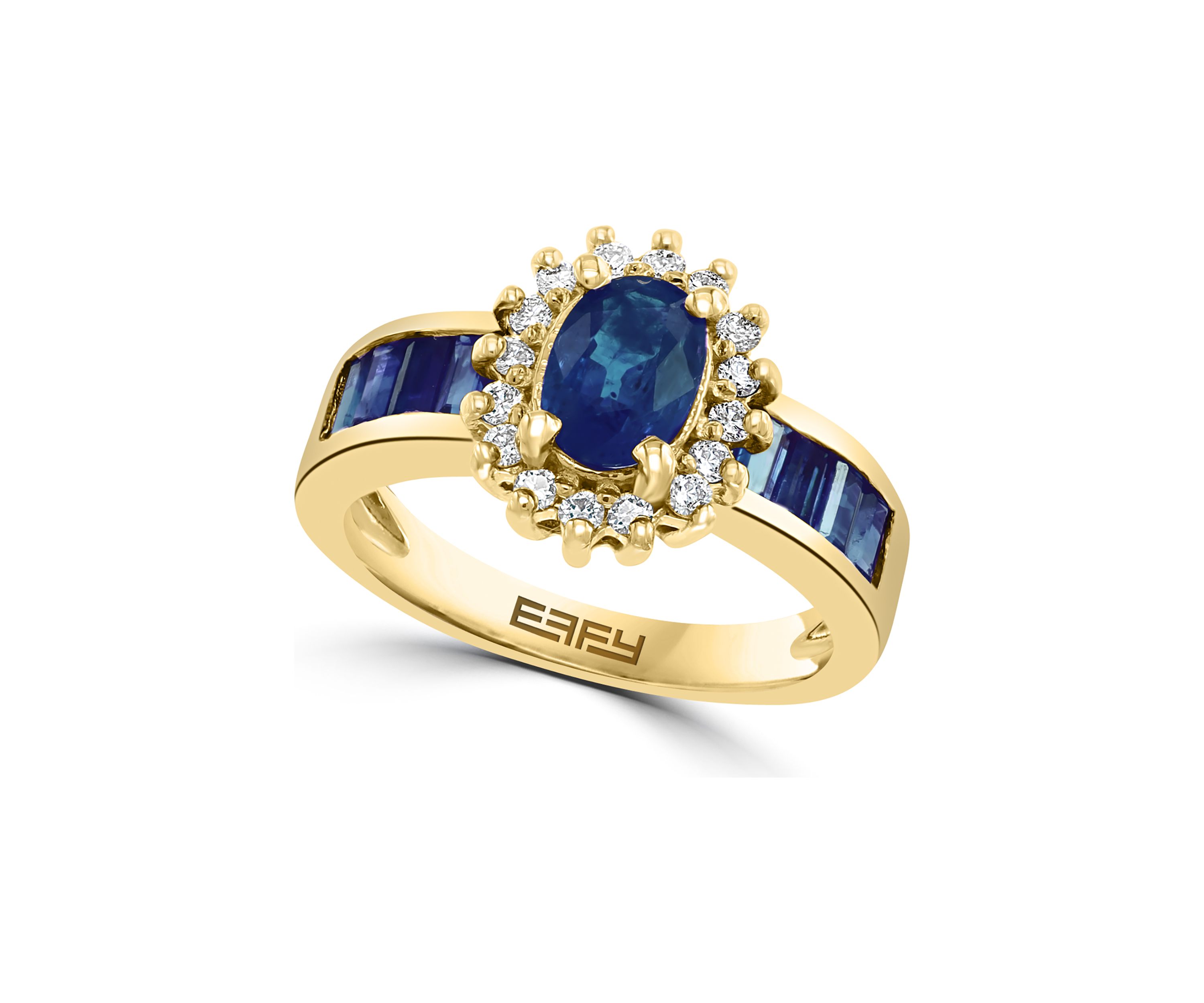 14K Yellow Gold Diamond and Natural Sapphire Ring 