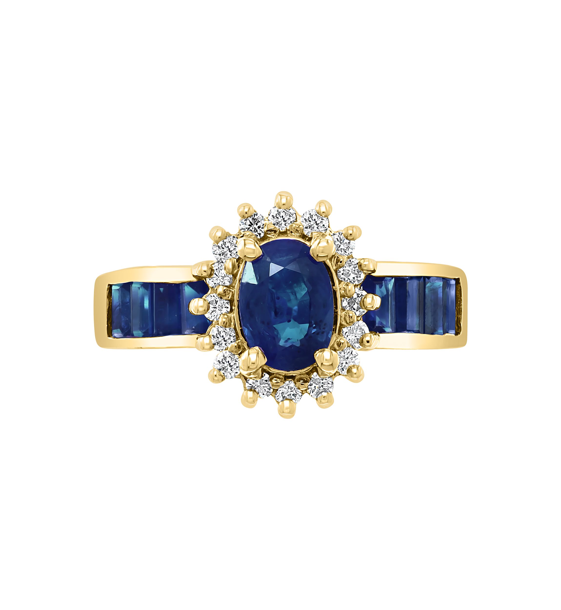 14K Yellow Gold Diamond and Natural Sapphire Ring 