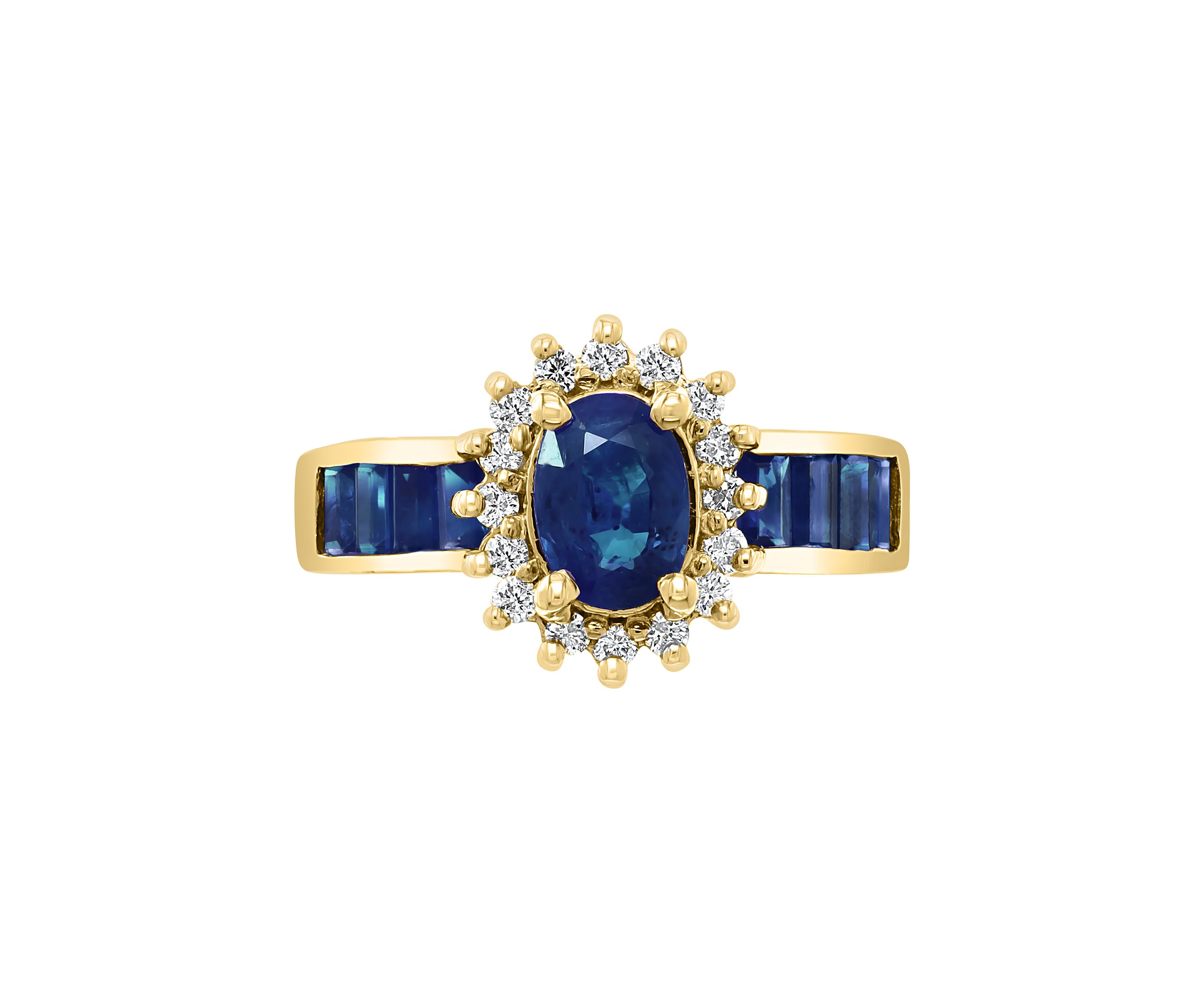 14K Yellow Gold Diamond and Natural Sapphire Ring 