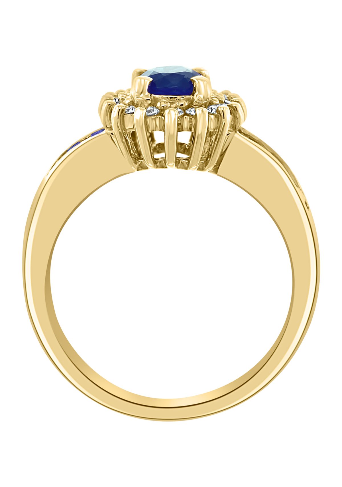 14K Yellow Gold Diamond and Natural Sapphire Ring 