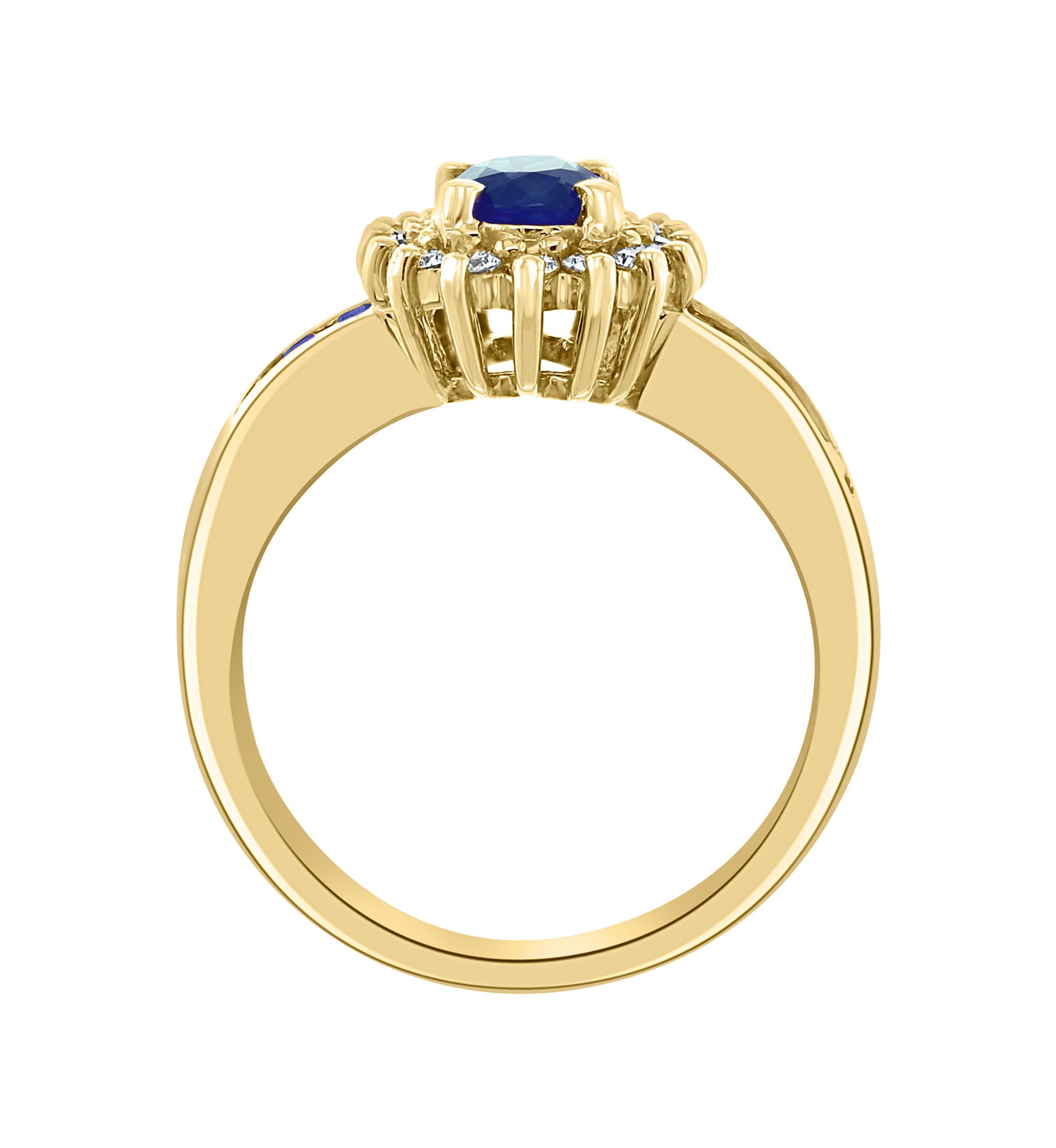 14K Yellow Gold Diamond and Natural Sapphire Ring 