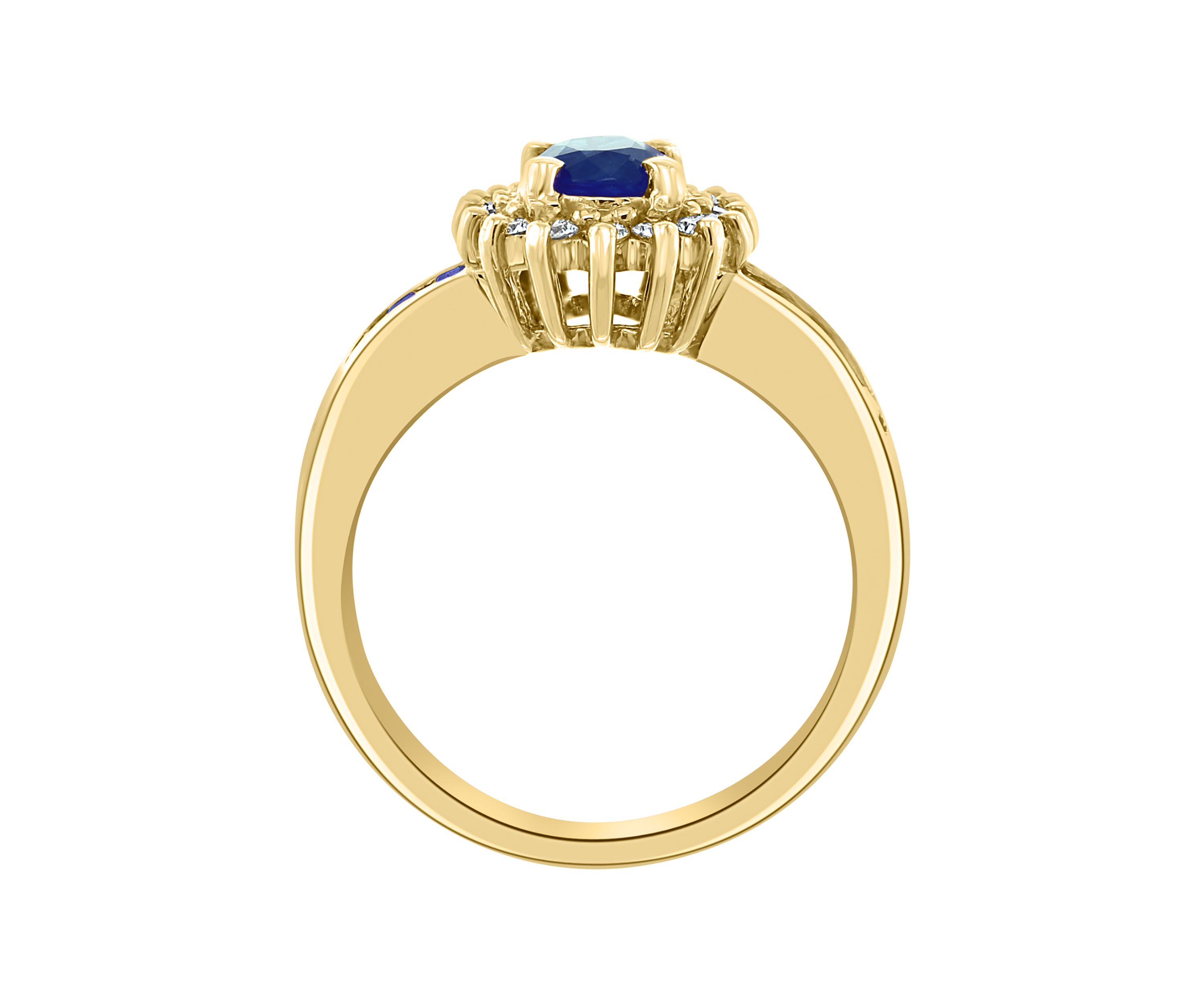 14K Yellow Gold Diamond and Natural Sapphire Ring 