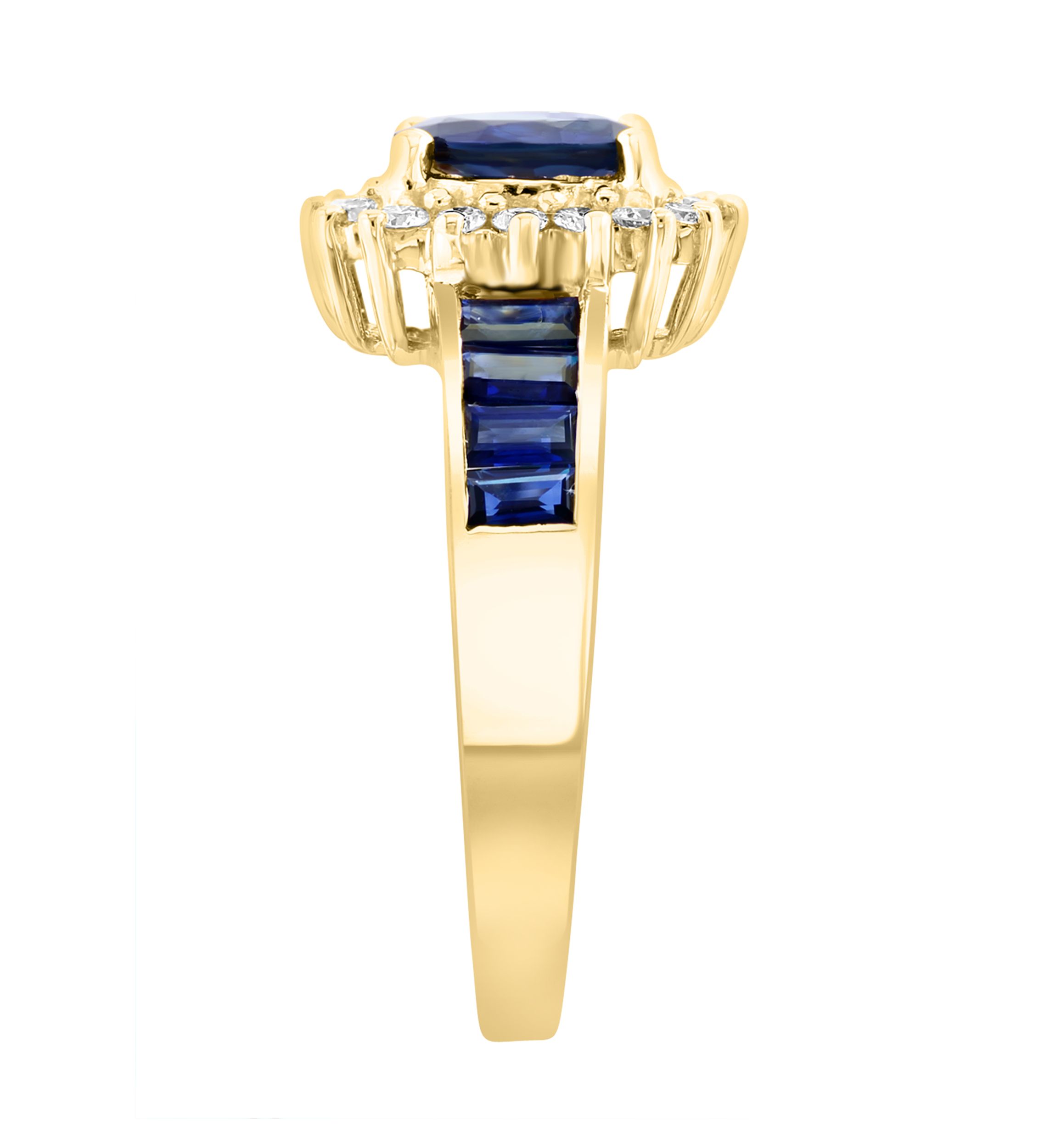 14K Yellow Gold Diamond and Natural Sapphire Ring 