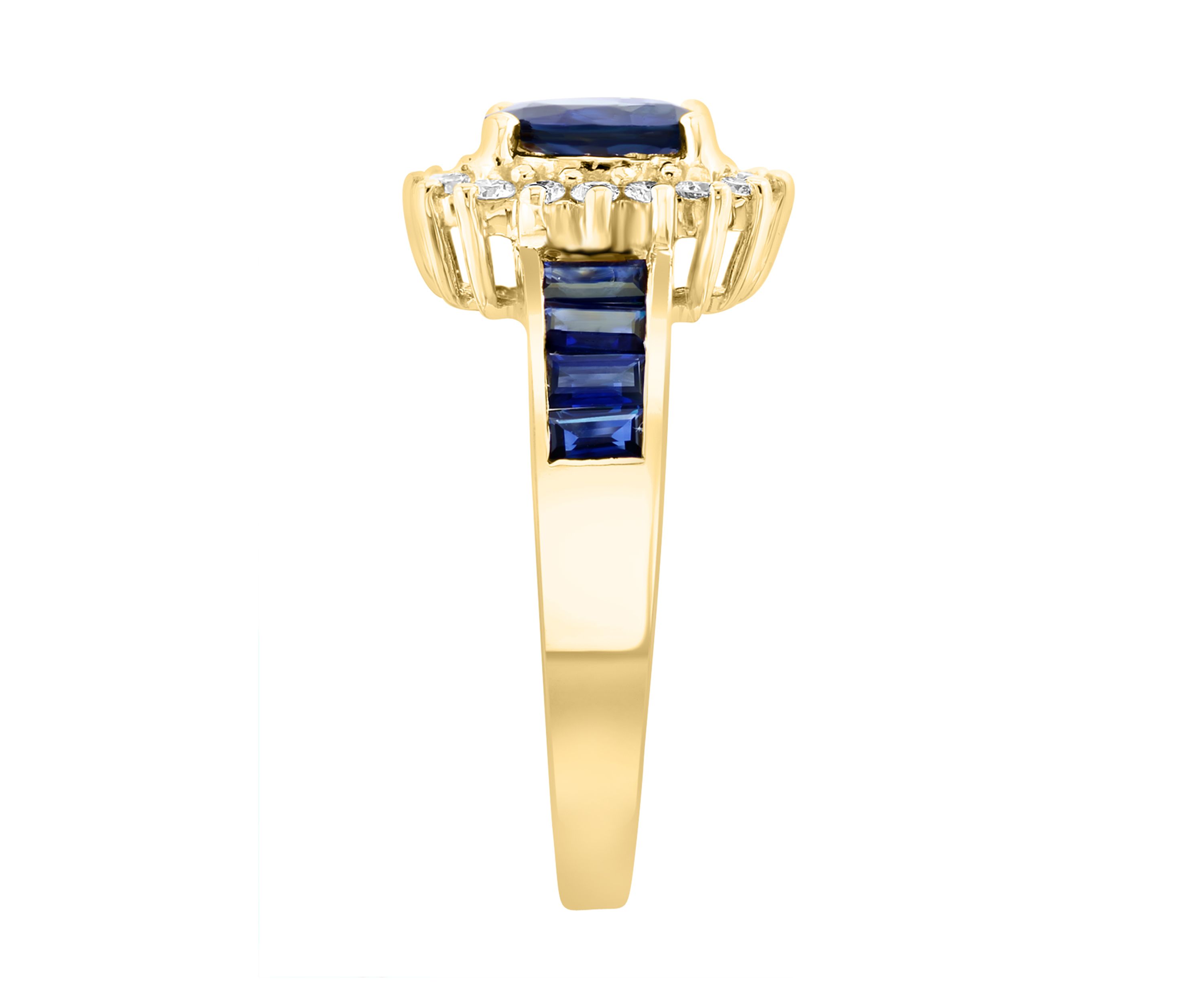 14K Yellow Gold Diamond and Natural Sapphire Ring 