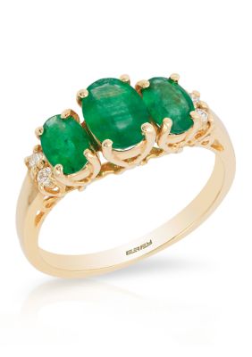 Effy 1/10 Ct. T.w. Diamond And 1.62 Ct. T.w. Emerald Ring In 14K Yellow Gold