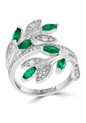 Effy Diamond and Natural Emerald Ring in 14K White Gold, 7
