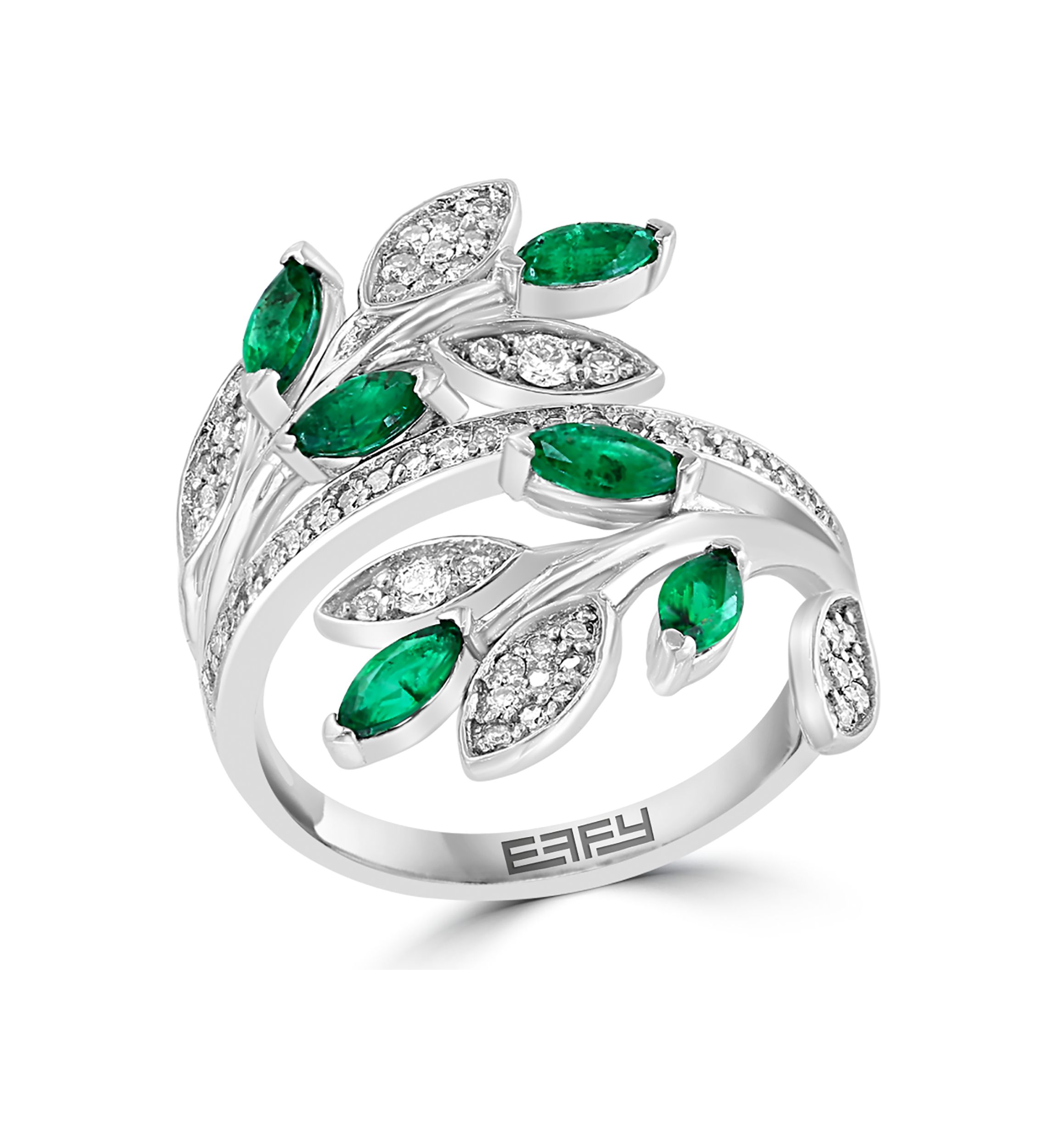 Diamond and Natural Emerald Ring in 14K White Gold