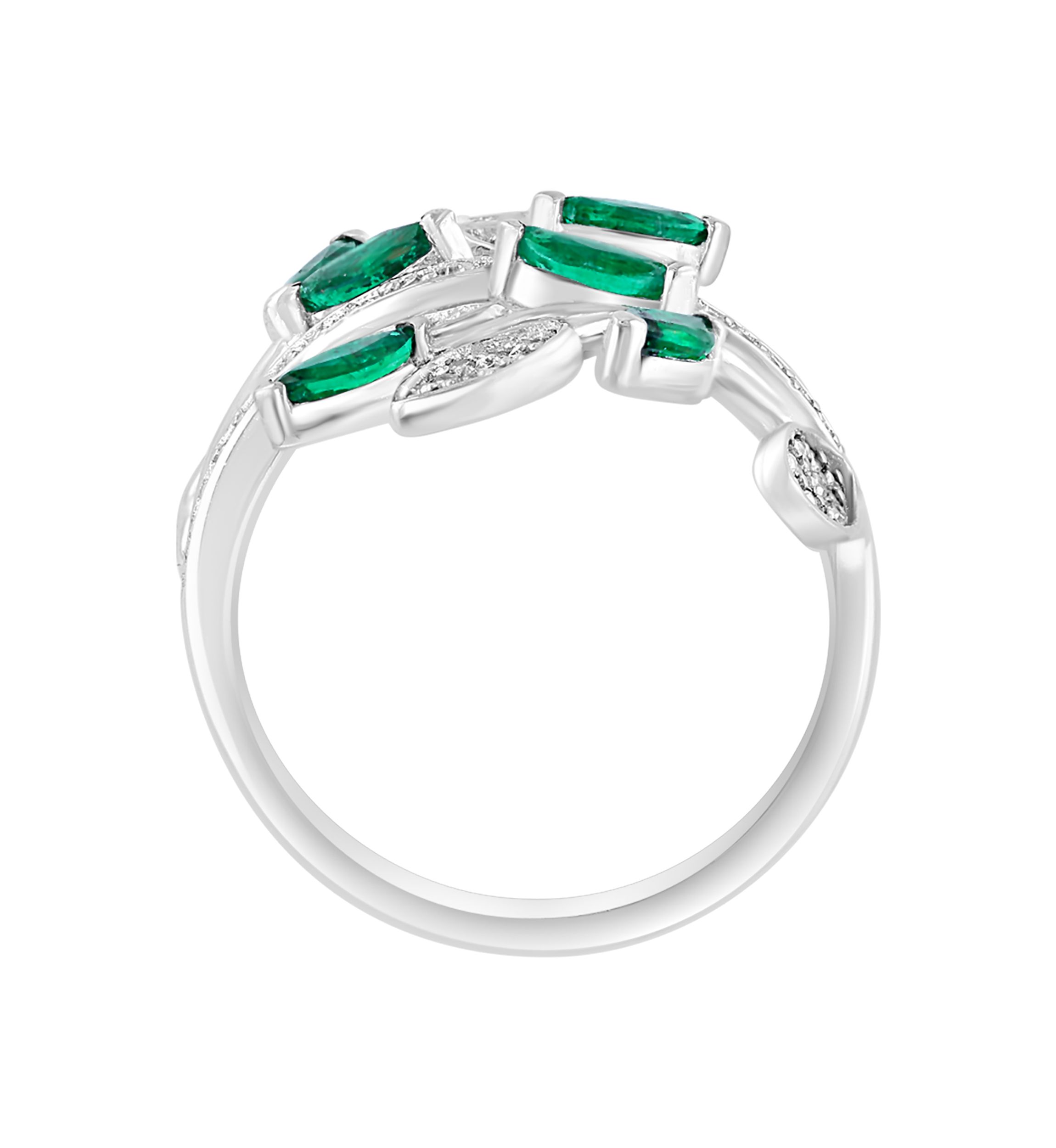 Diamond and Natural Emerald Ring in 14K White Gold