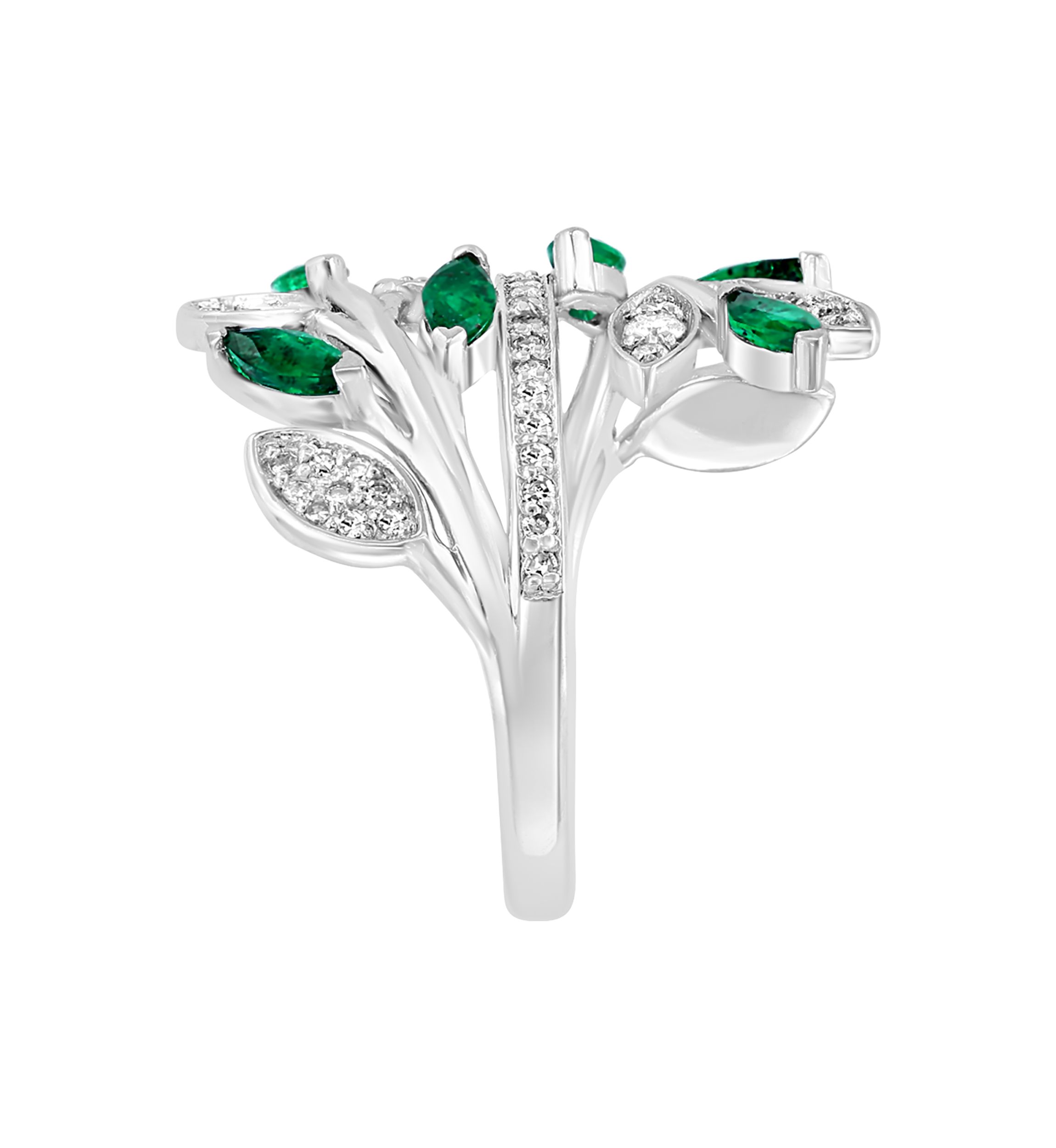 Diamond and Natural Emerald Ring in 14K White Gold