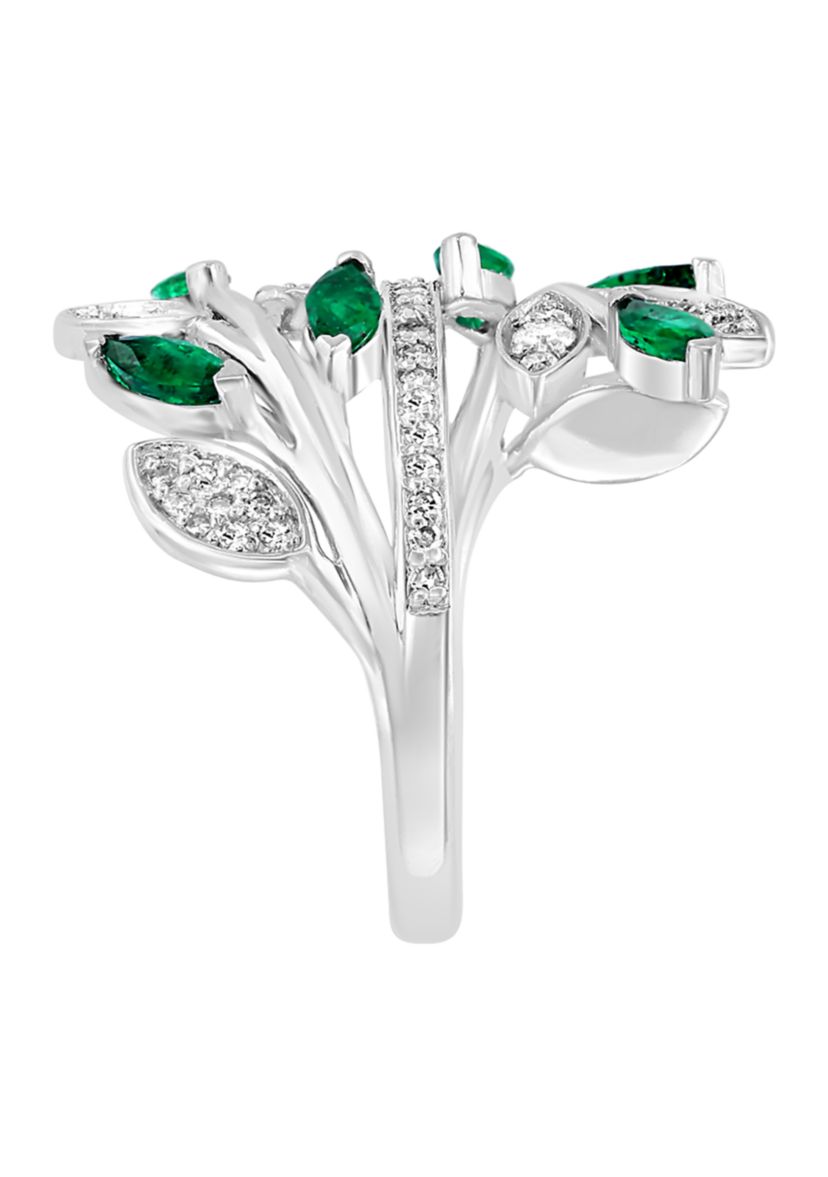Diamond and Natural Emerald Ring in 14K White Gold