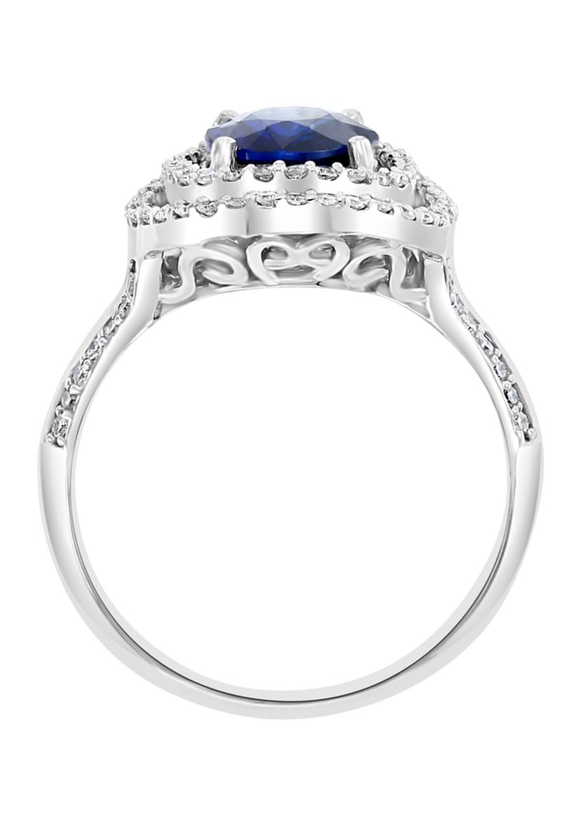 1.42 ct. t.w. Natural Diffused Ceylon Sapphire and 3/8 ct. t.w. Diamond Ring in 14K White Gold