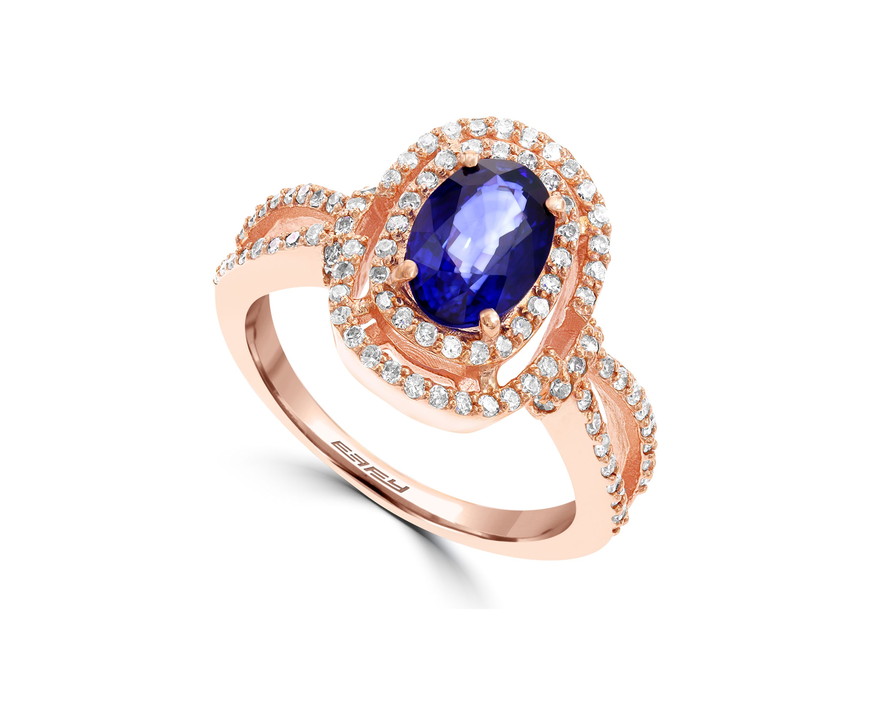 14k Rose Gold Diamond and Natural Diffused Ceylon Sapphire Ring