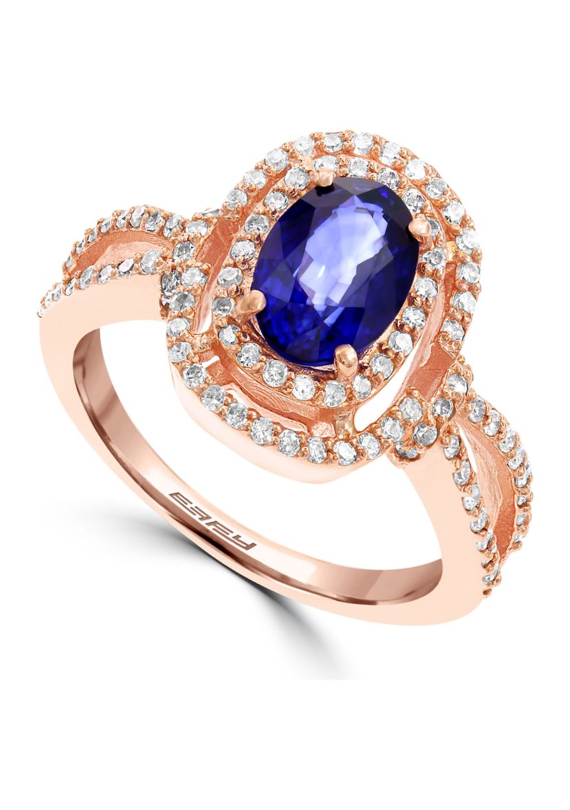 14k Rose Gold Diamond and Natural Diffused Ceylon Sapphire Ring