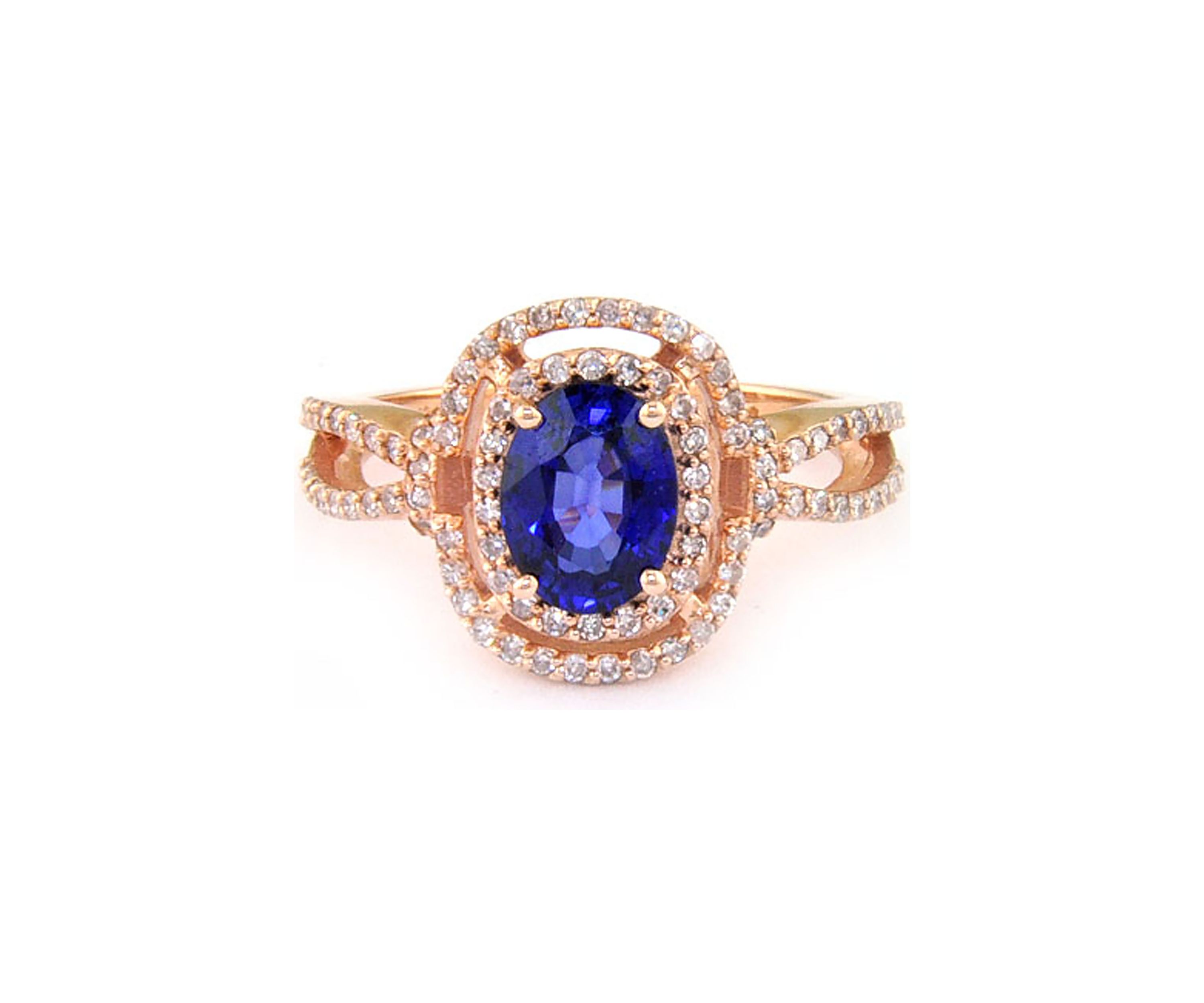 14k Rose Gold Diamond and Natural Diffused Ceylon Sapphire Ring