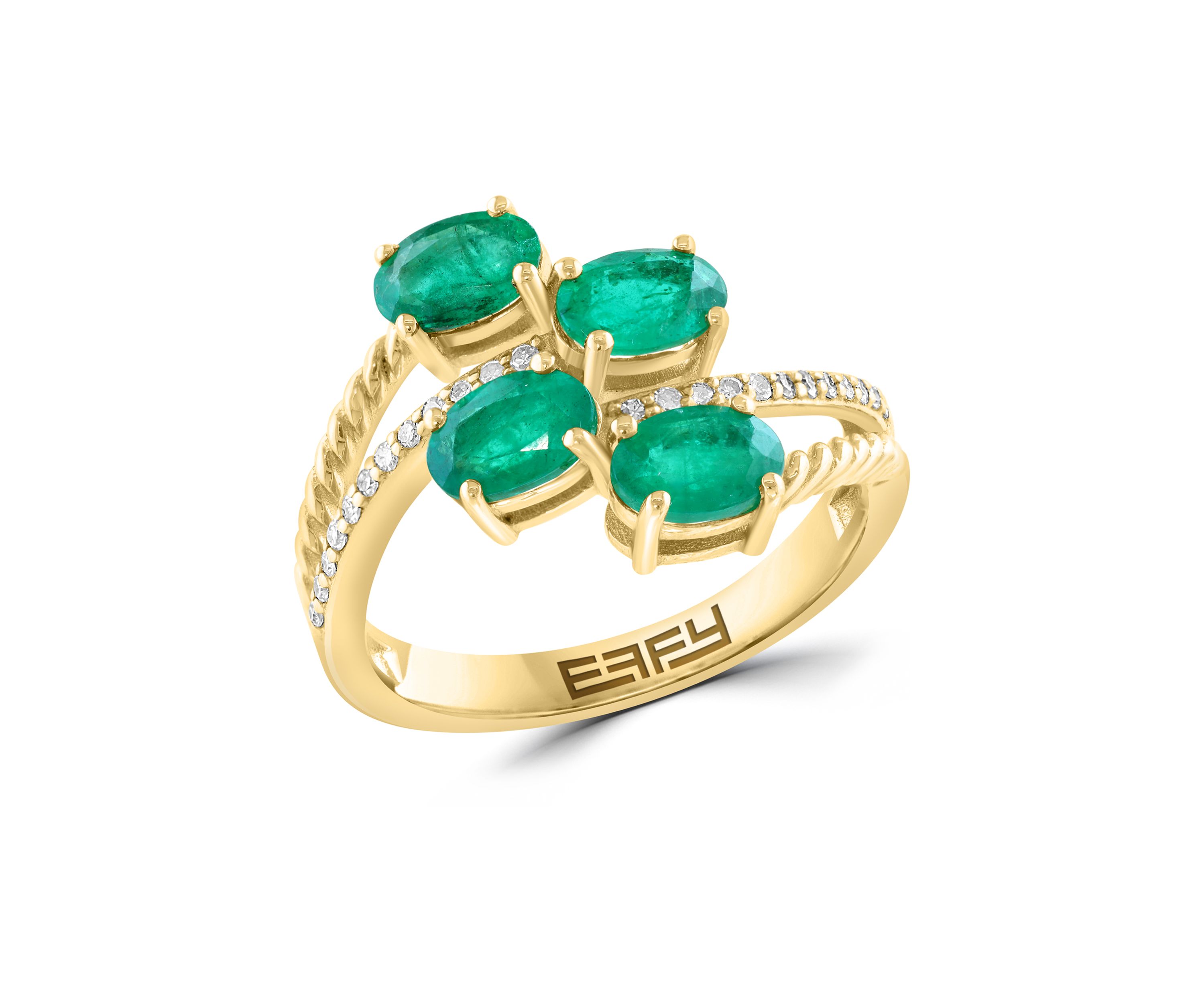 1/8 ct. t.w. Diamond and Emerald Ring in 14K Yellow Gold