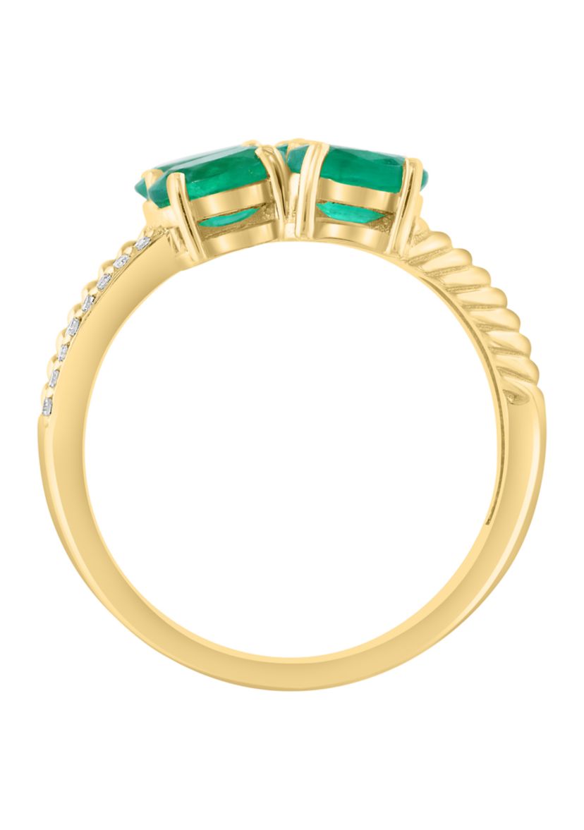 1/8 ct. t.w. Diamond and Emerald Ring in 14K Yellow Gold