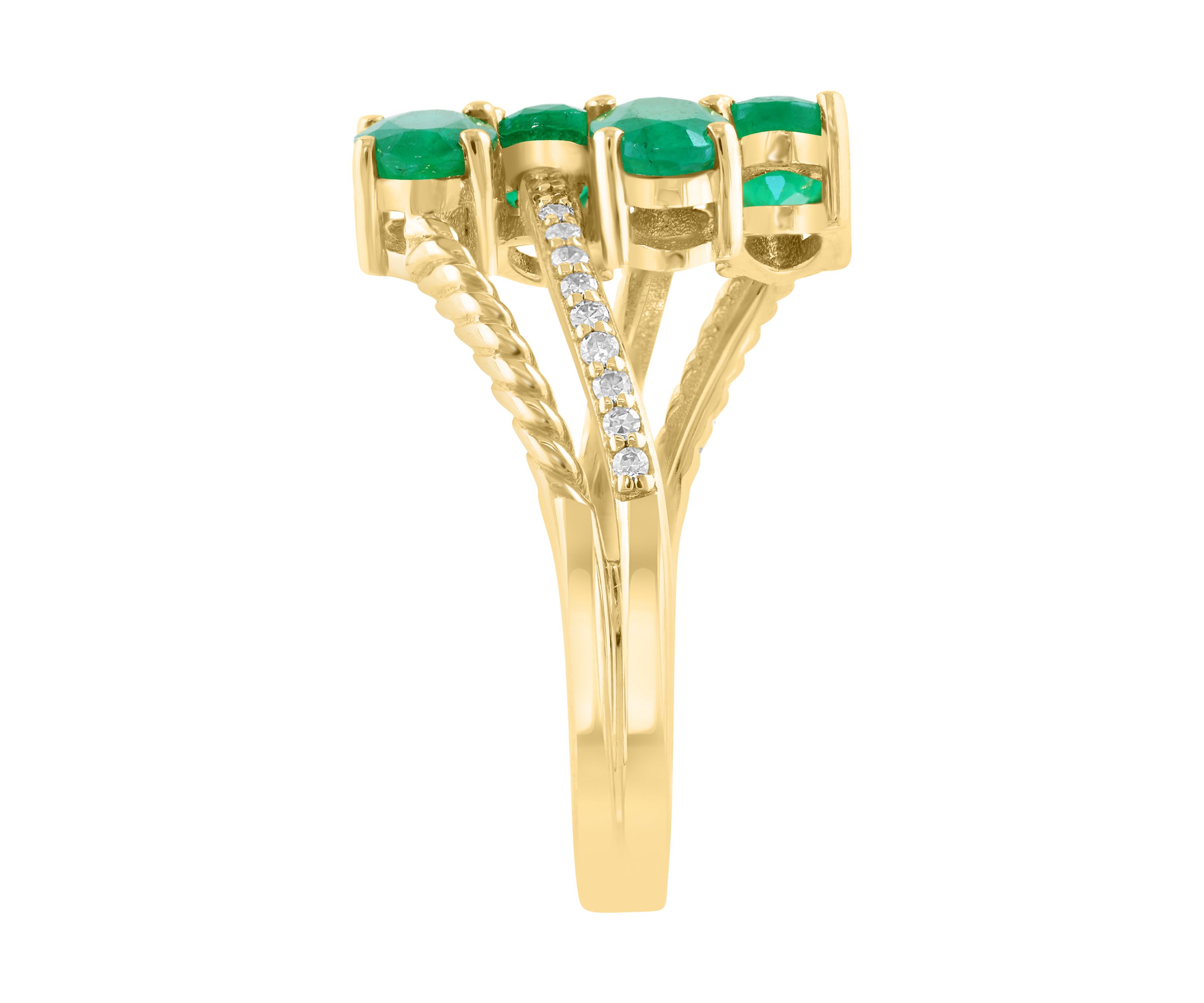1/8 ct. t.w. Diamond and Emerald Ring in 14K Yellow Gold