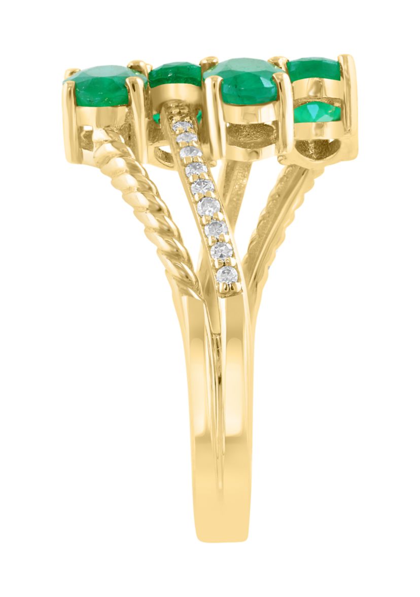 1/8 ct. t.w. Diamond and Emerald Ring in 14K Yellow Gold