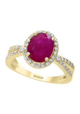 Effy 14K Yellow Gold 1/3 Ct. T.w. Diamond And 1.90 Ct. T.w. Natural Mozambique Ruby Ring, 7 -  0607649580308