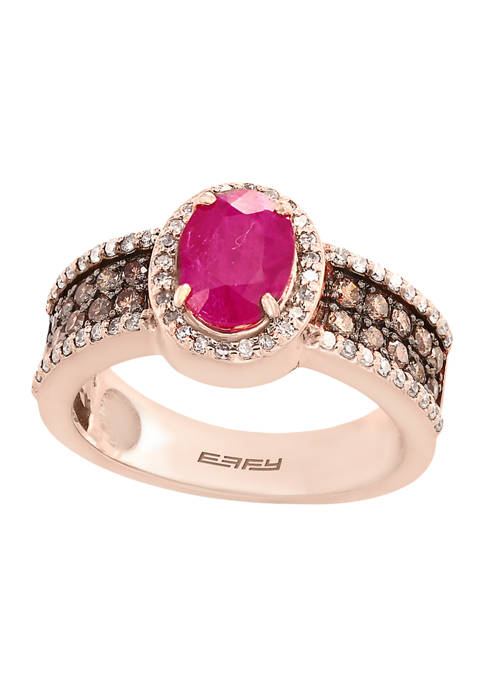 14k Rose Gold 5/8 ct. t.w. Diamond Espresso Diamond and 1.42 ct. t.w. Natural Ruby Ring