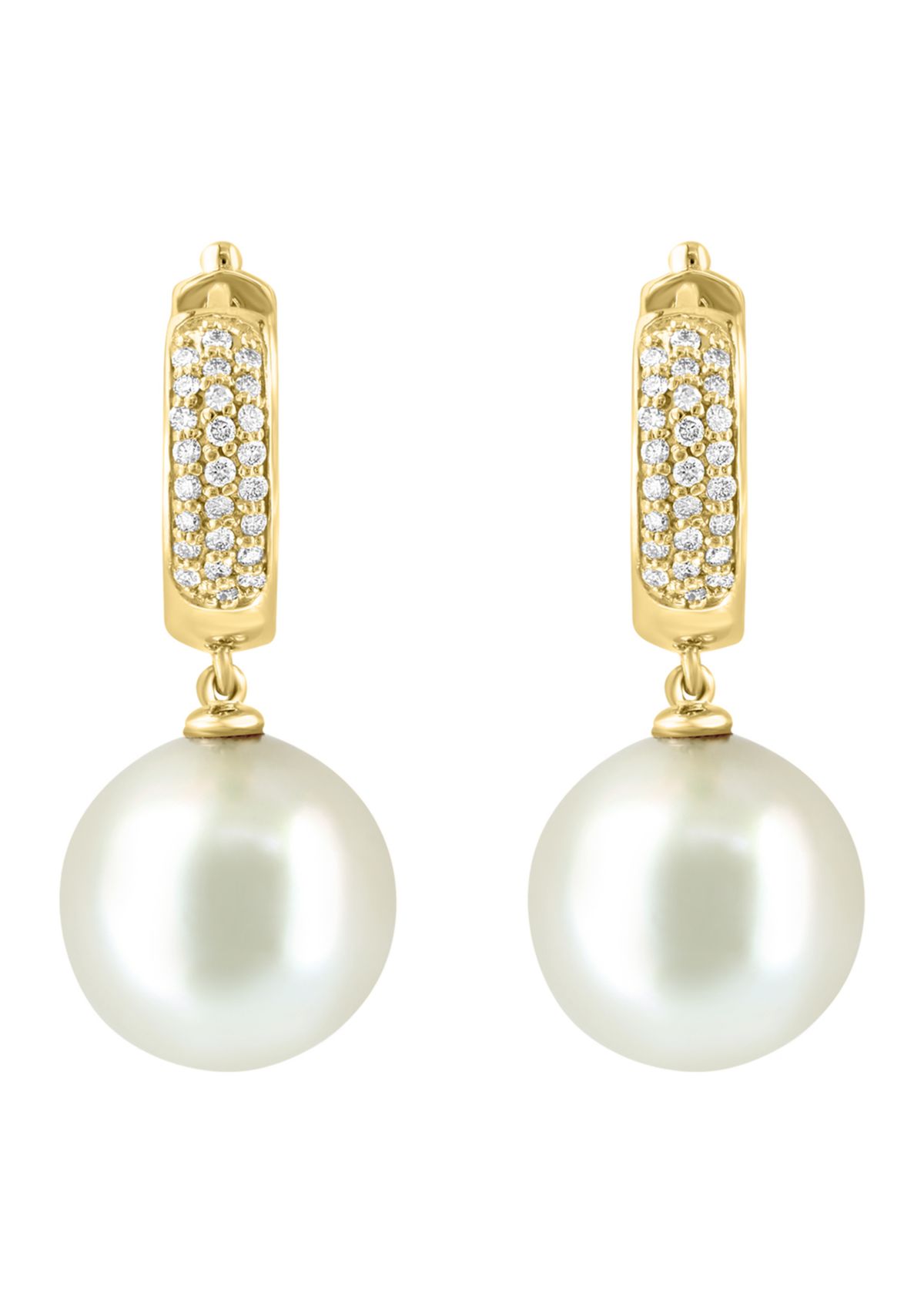 3/8 ct. t.w. Diamond and 14.5 Millimeter Freshwater Pearl Earrings in 14K Yellow Gold