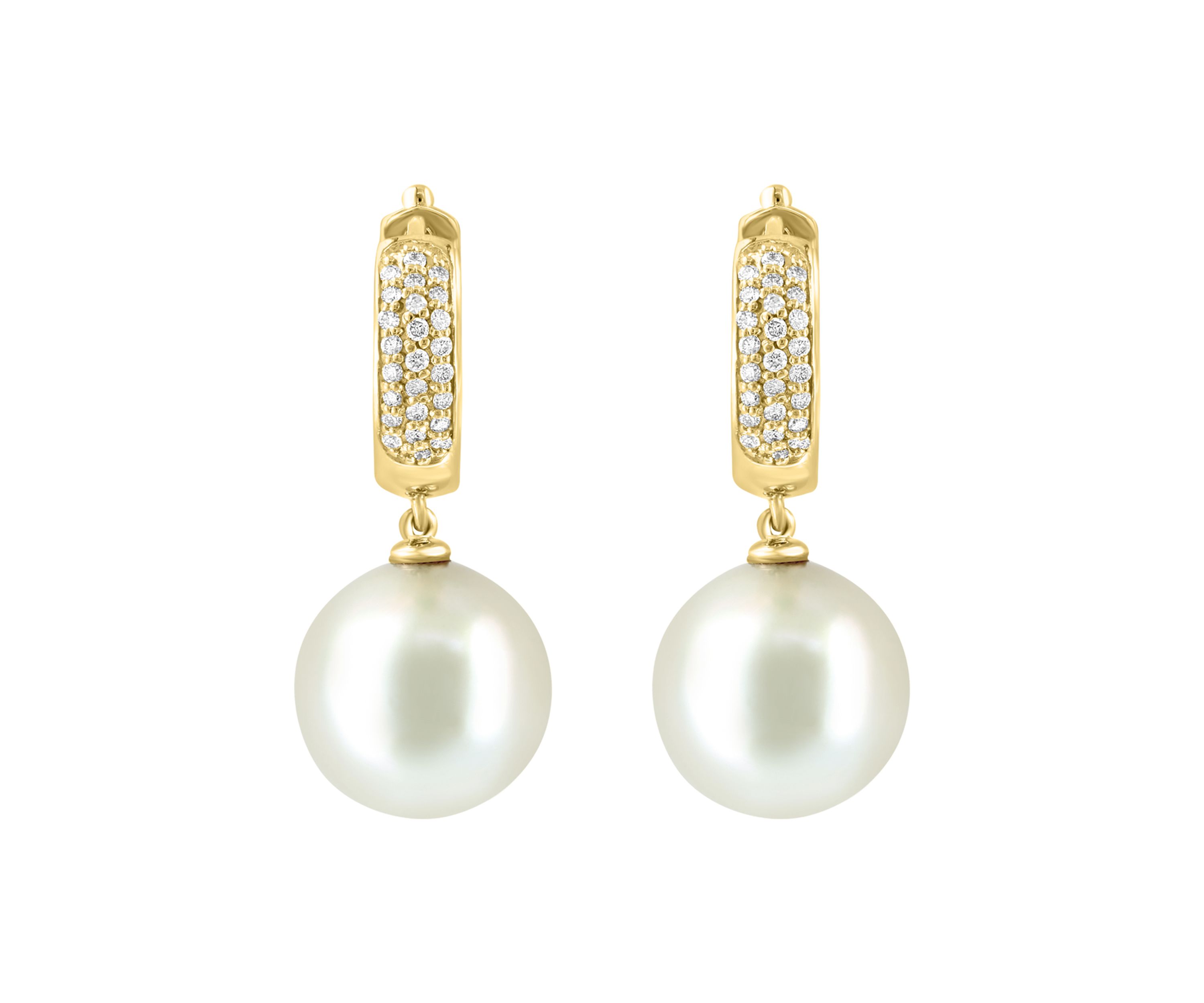 3/8 ct. t.w. Diamond and 14.5 Millimeter Freshwater Pearl Earrings in 14K Yellow Gold