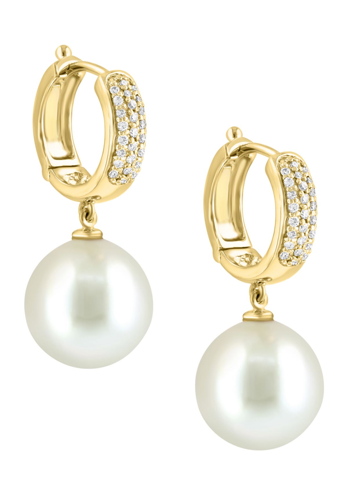 3/8 ct. t.w. Diamond and 14.5 Millimeter Freshwater Pearl Earrings in 14K Yellow Gold