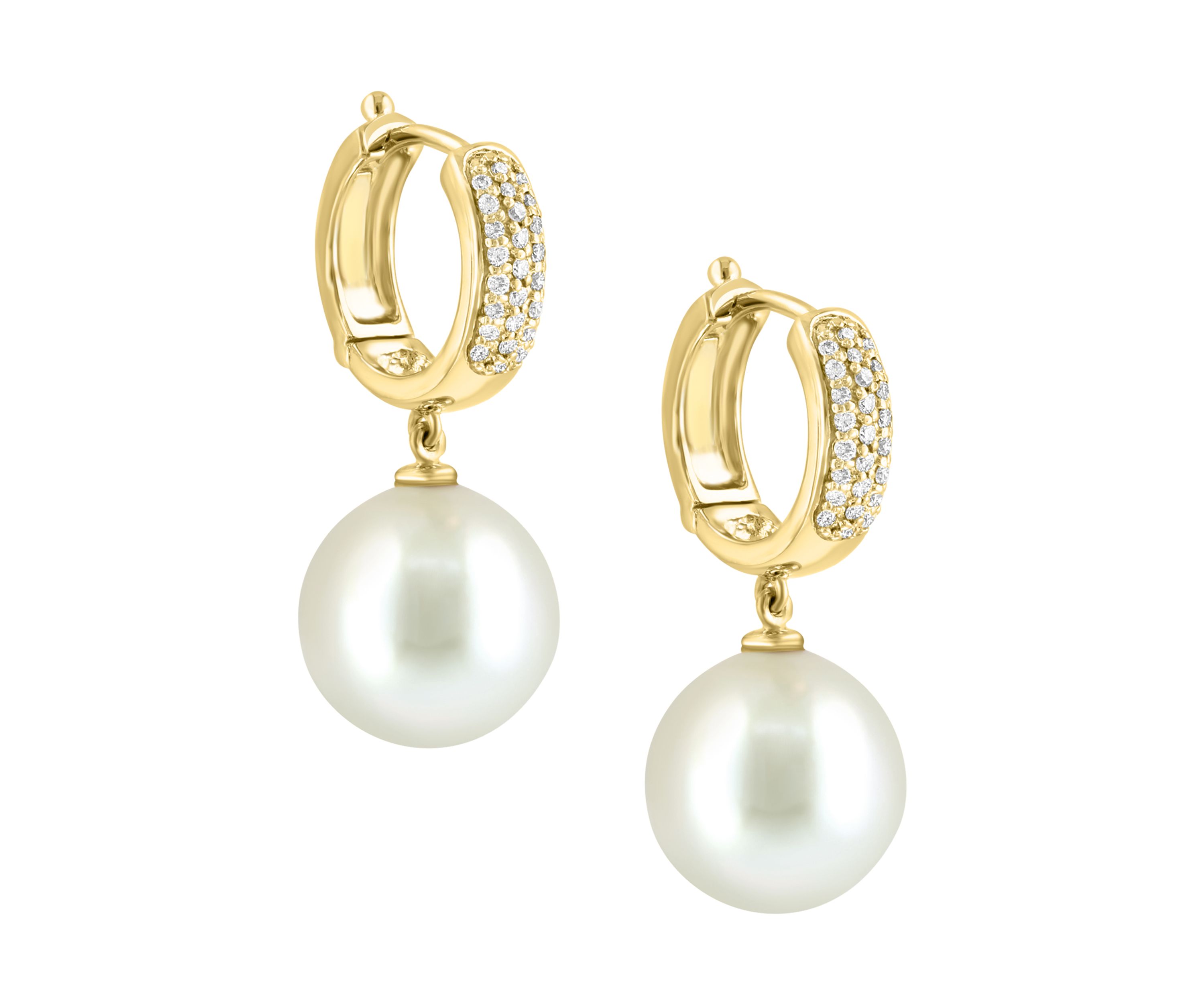 3/8 ct. t.w. Diamond and 14.5 Millimeter Freshwater Pearl Earrings in 14K Yellow Gold
