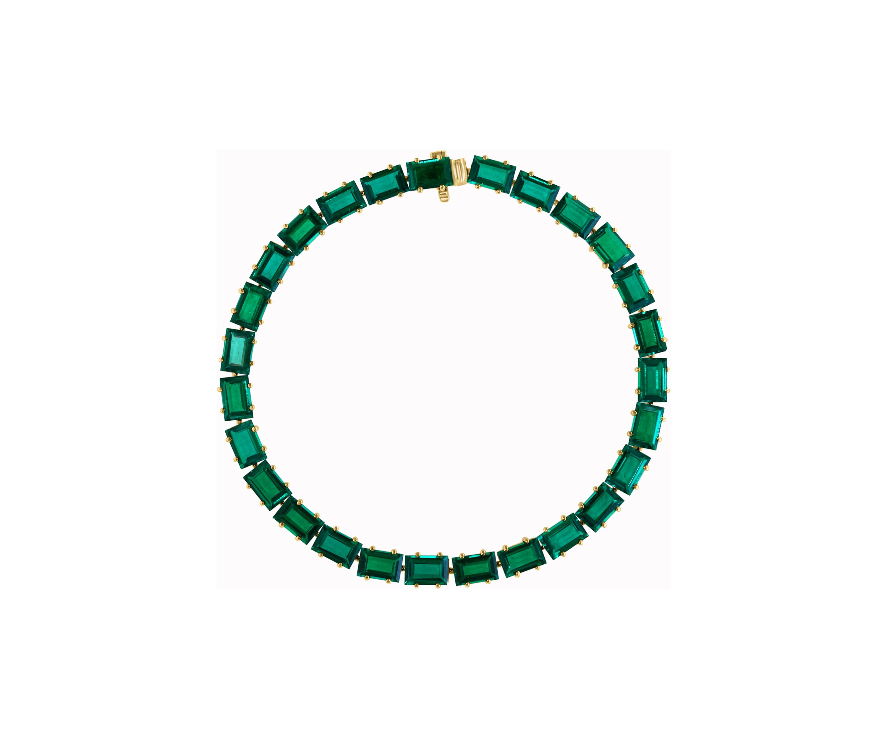 Lab Grown Emerald Bracelet in 14K Yellow Gold