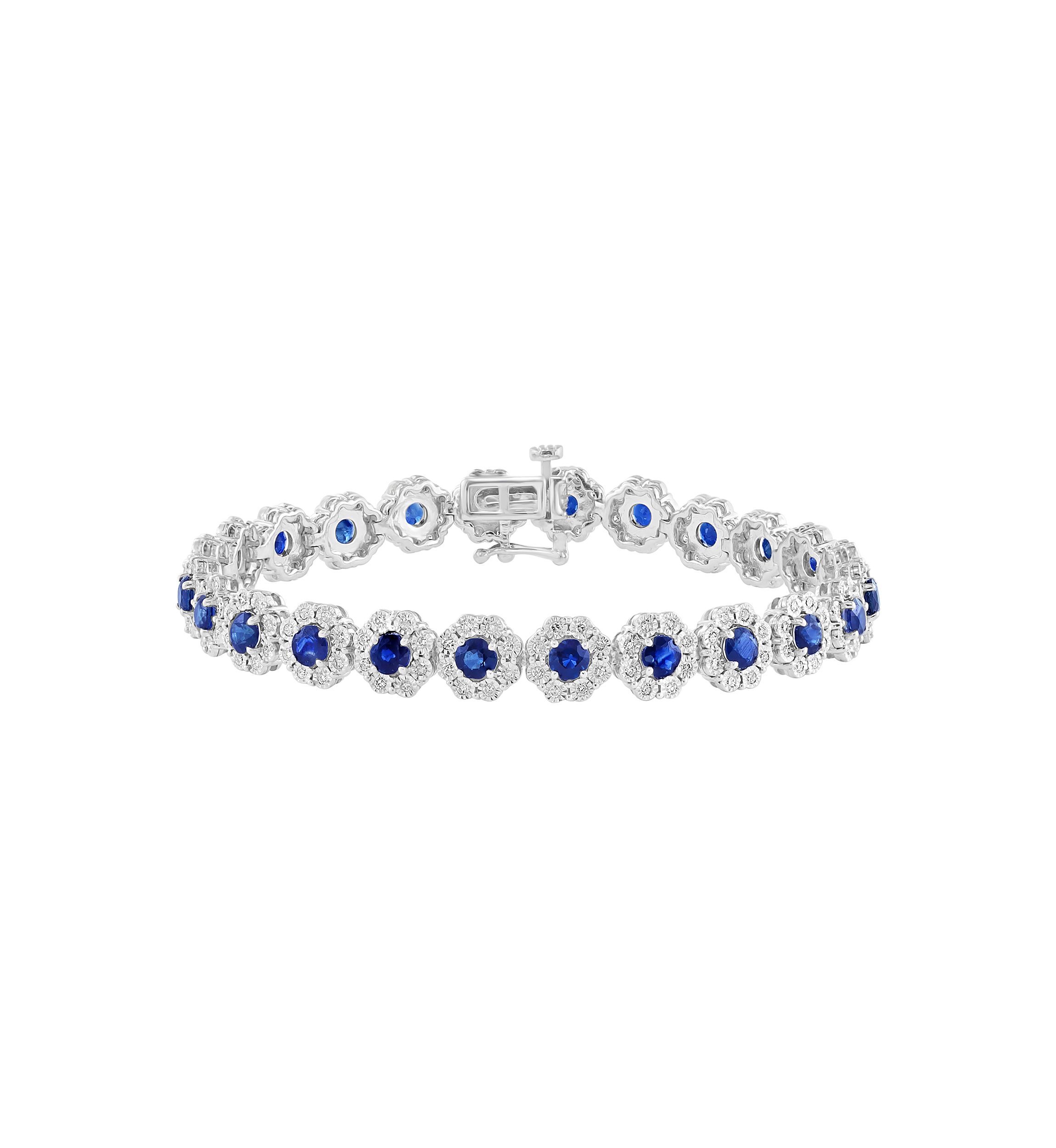 Sterling Silver Miracle Set Diamond and Natural Sapphire Bracelet