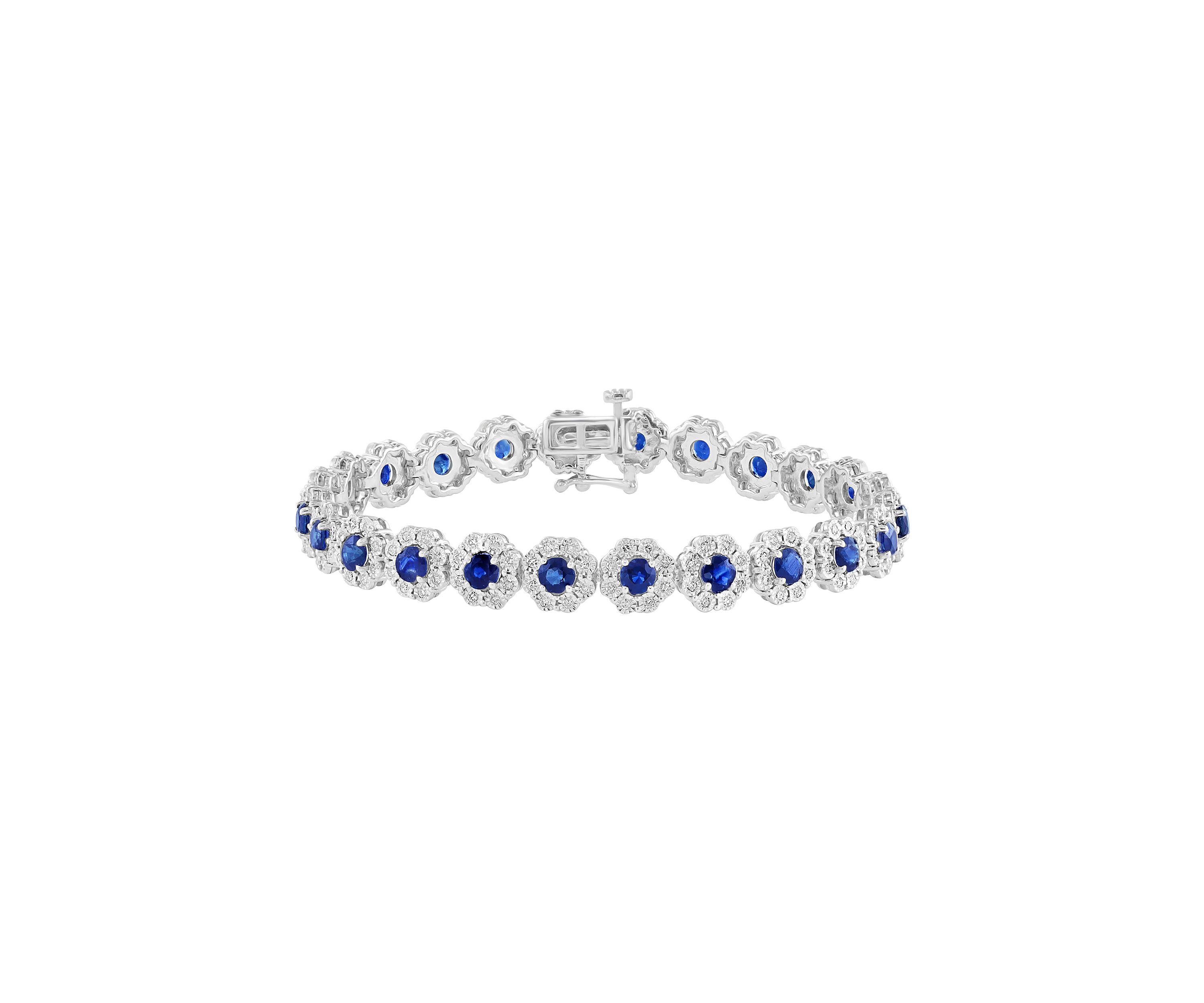 Sterling Silver Miracle Set Diamond and Natural Sapphire Bracelet