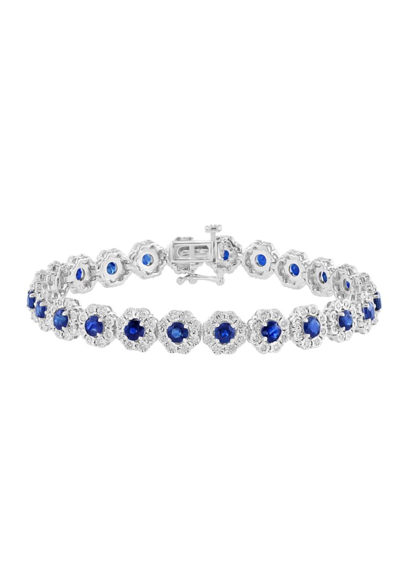Sterling Silver Miracle Set Diamond and Natural Sapphire Bracelet